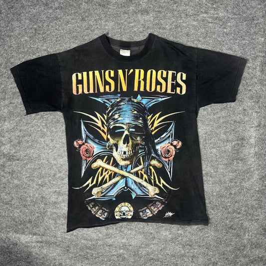 Rare Vintage 90s GUNS N ROSES Bootleg Shirt XL Skull Crossbones Double Sided