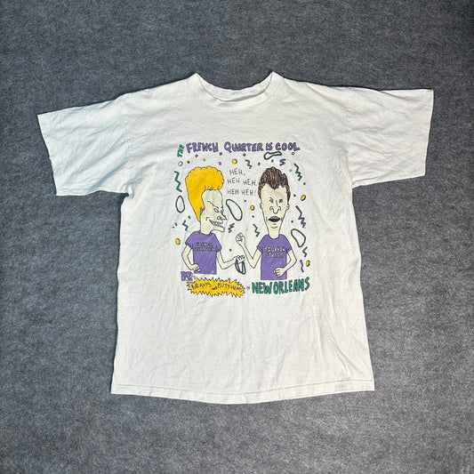Rare Vintage 90s Beavis and ButtHead French Quarter Bourbon T Shirt Large