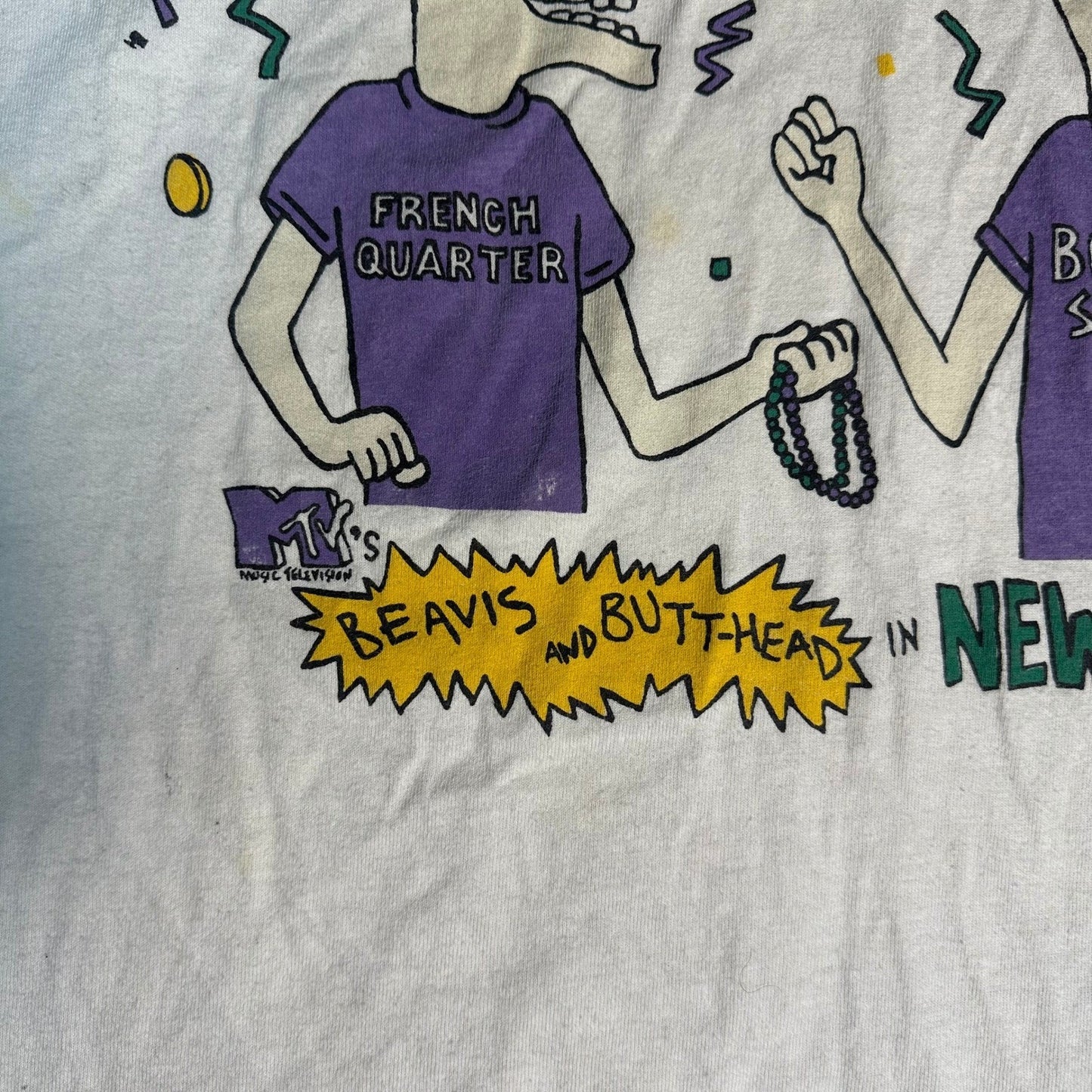 Rare Vintage 90s Beavis and ButtHead French Quarter Bourbon T Shirt Large