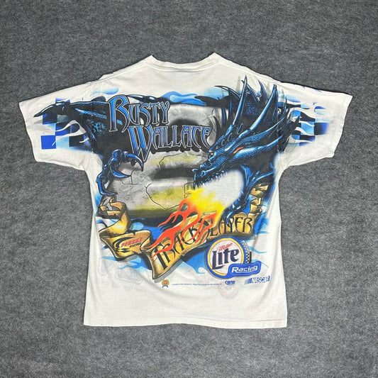 Rare VTG 90s Rusty Wallace Nascar Dragon All Over Print T Shirt Medium Chase