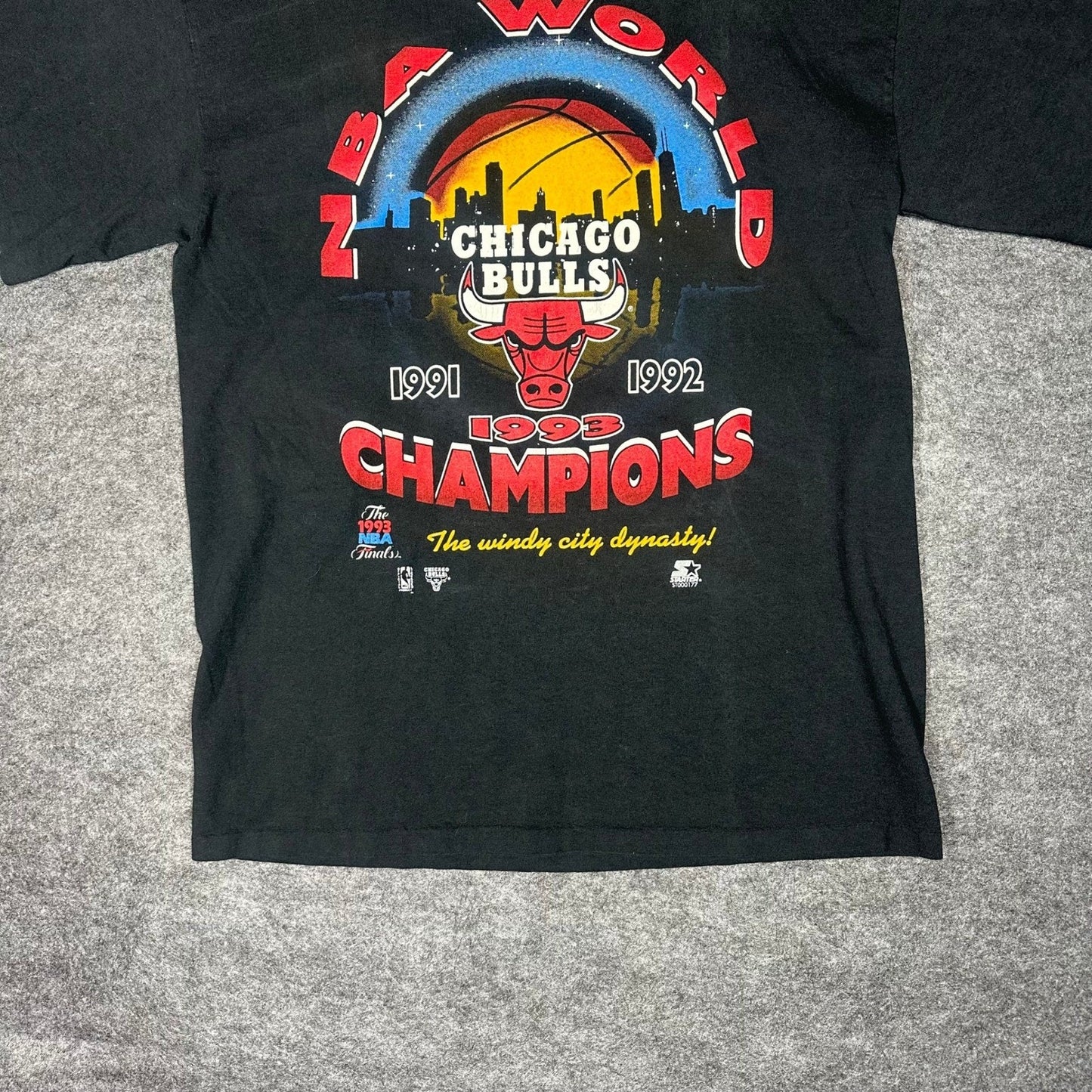 VTG 1993 Chicago Bulls Starter T Shirt Mens L Single Stitch NBA Finals 3-Peat