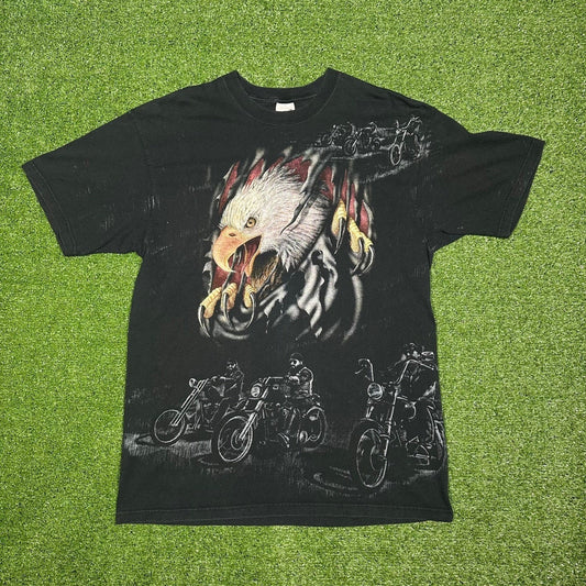 Vintage 90s Bald Eagle Break-Through Biker AOP Promo Men's XL