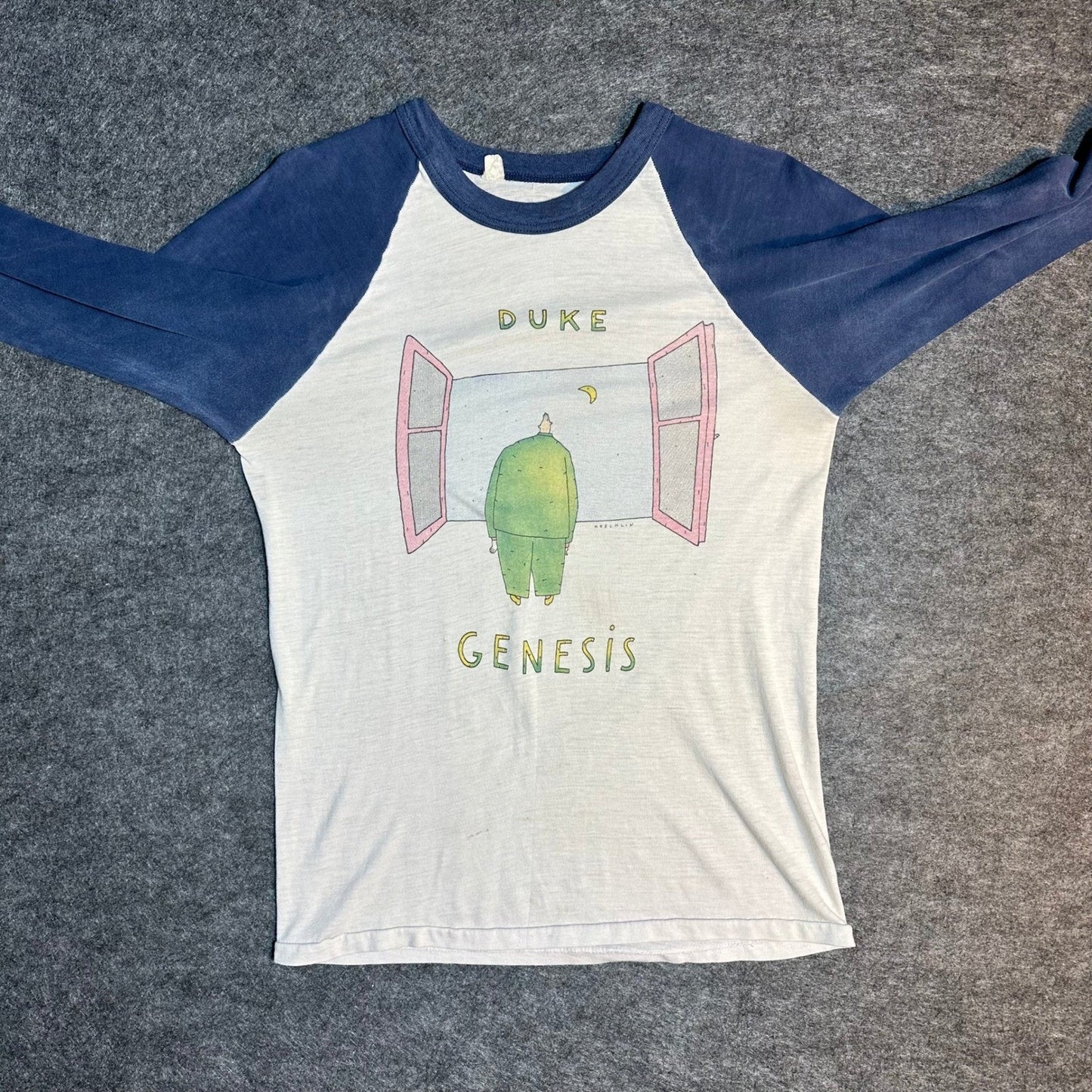 Vintage 80s Genesis Duke Tour Raglan T Shirt Mens Medium Blue White Graphic Tee