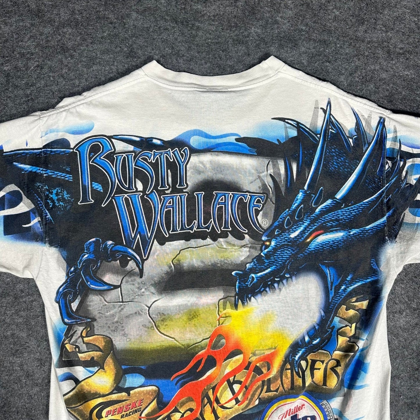 Rare VTG 90s Rusty Wallace Nascar Dragon All Over Print T Shirt Medium Chase