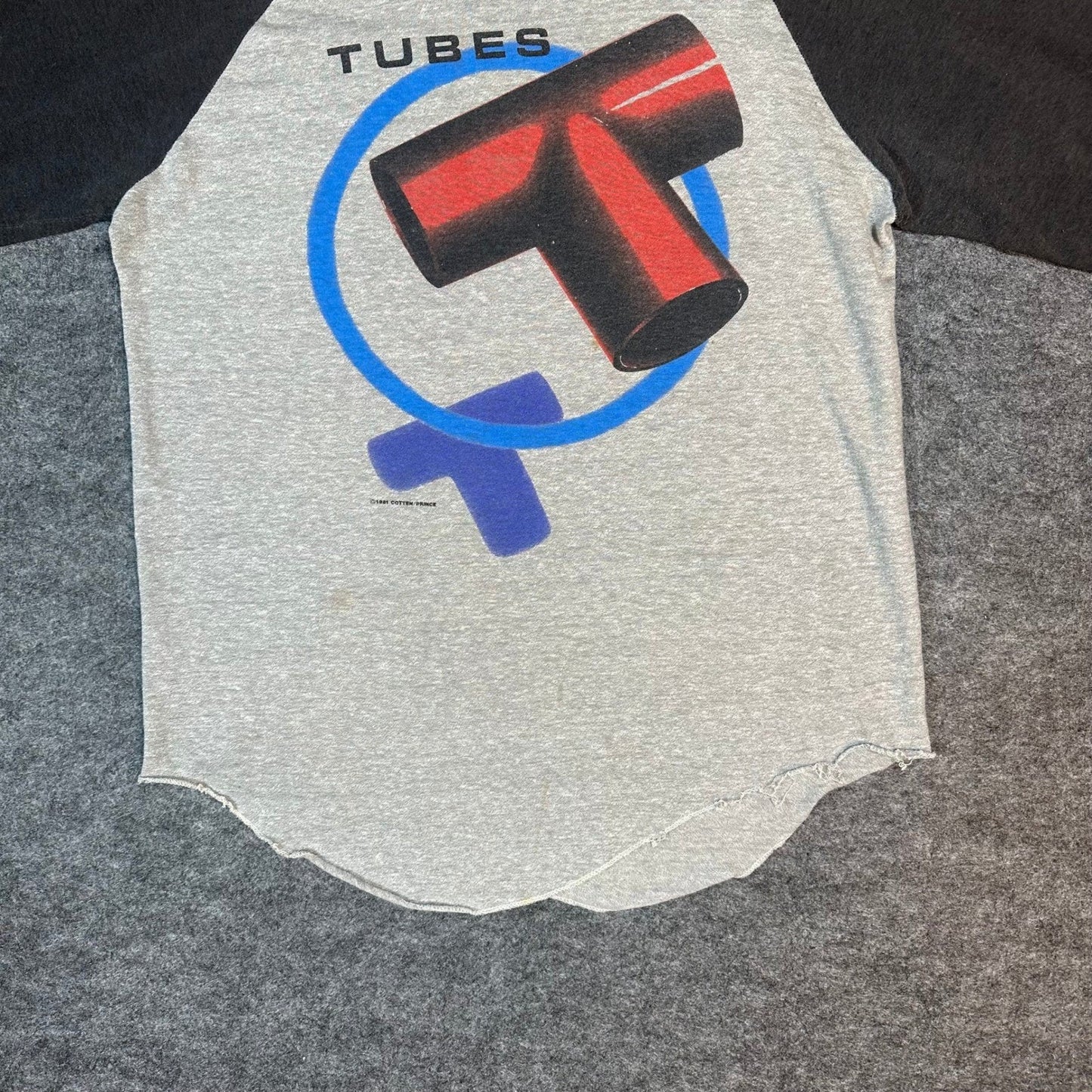 Vintage The Tubes Band T Shirt Raglan Graphic Print Gray Black 1981 Size Medium