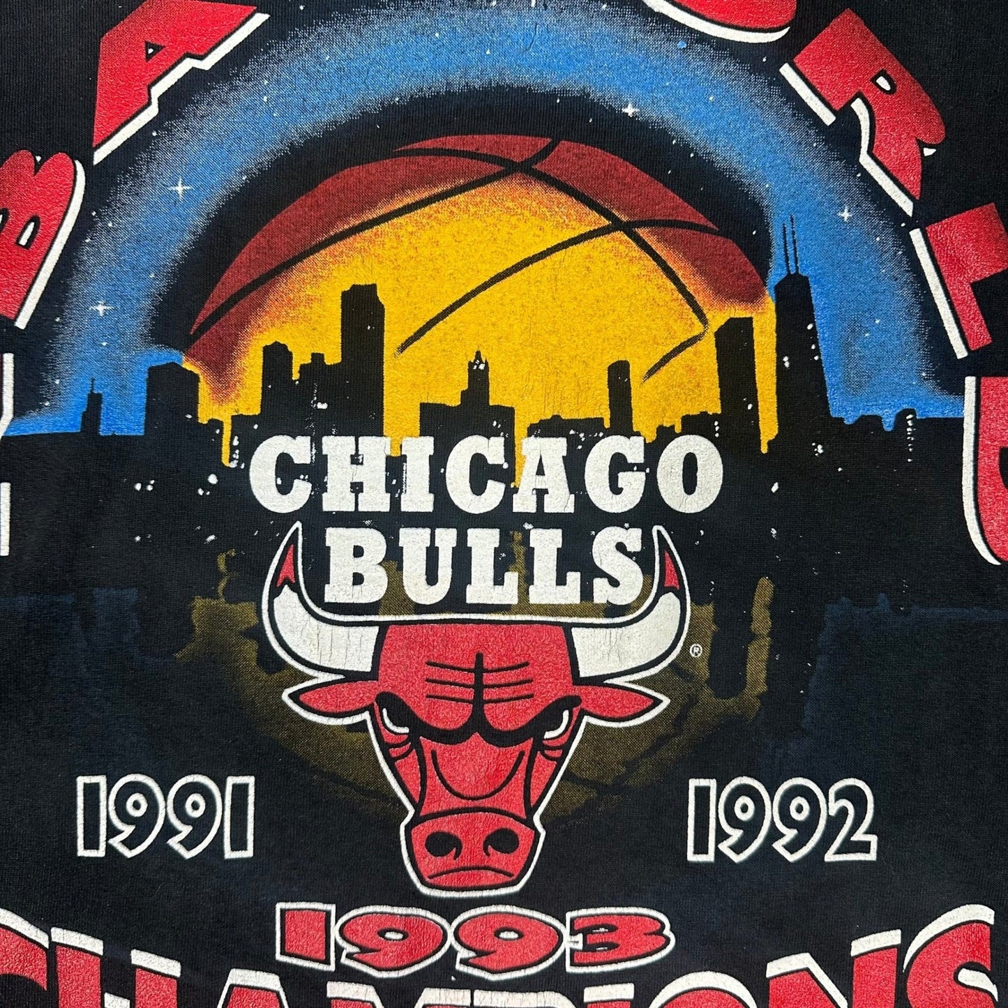 VTG 1993 Chicago Bulls Starter T Shirt Mens L Single Stitch NBA Finals 3-Peat