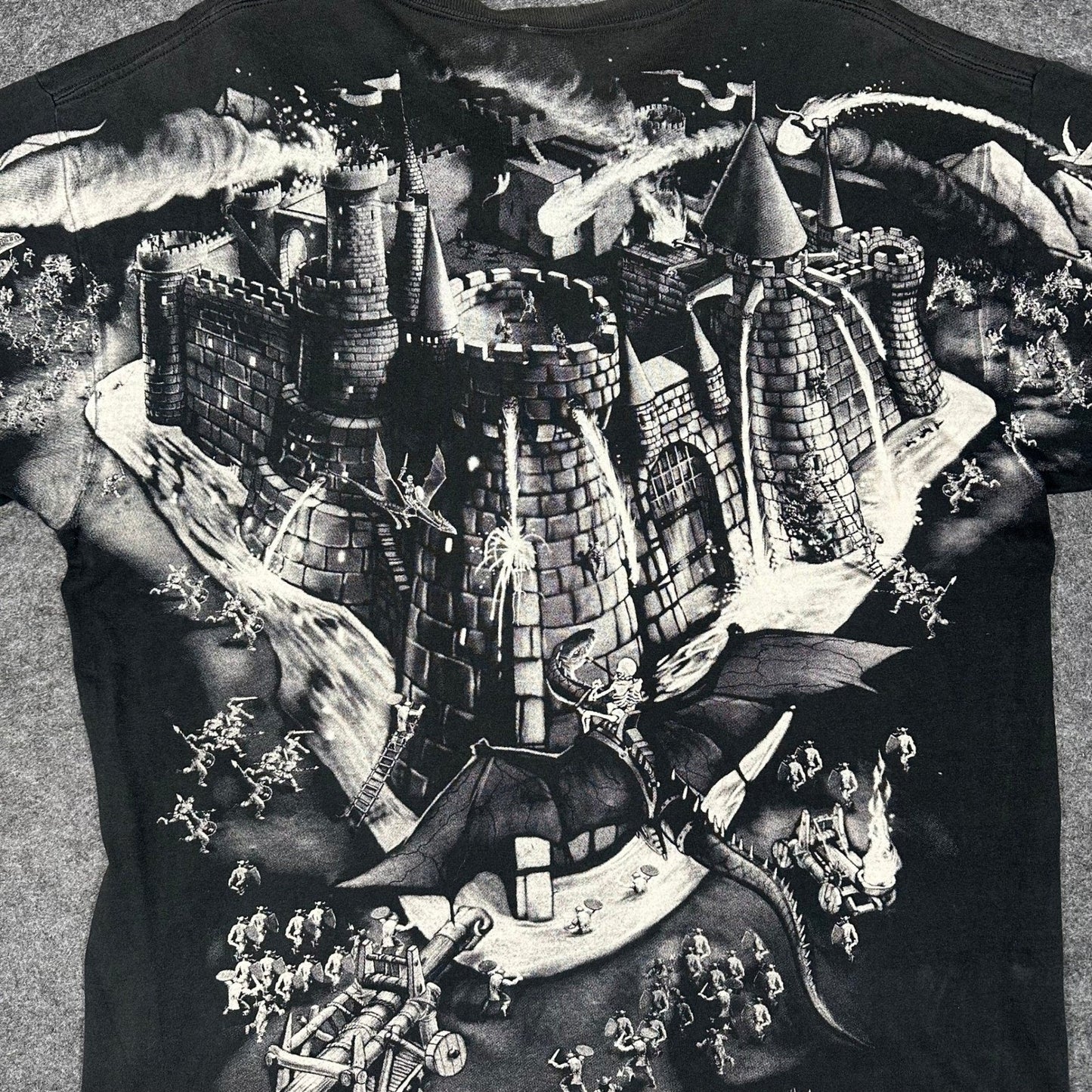 Rare Vintage 90s Liquid Blue Fantasy Dragon Knight AOP T Shirt Mens XL