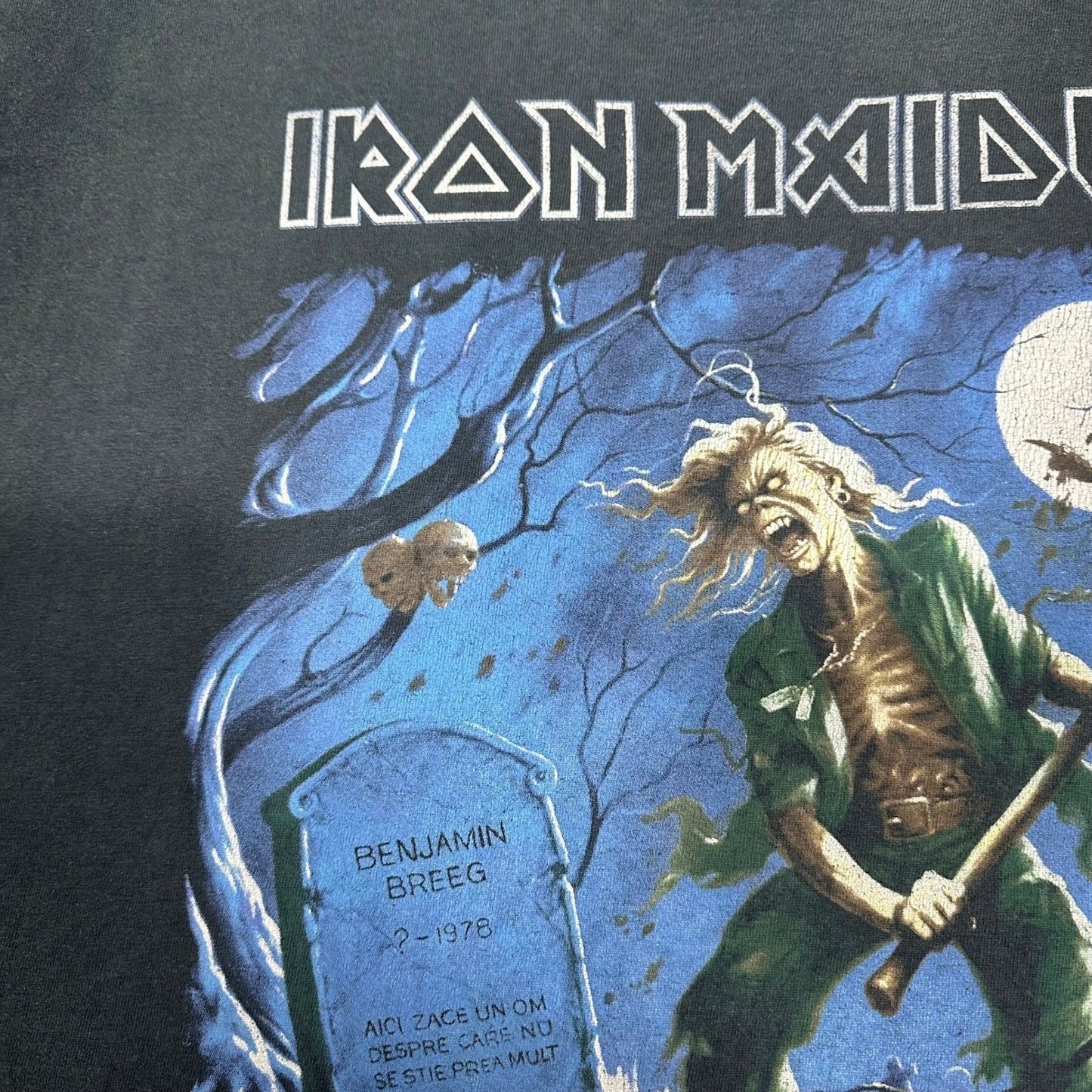 RARE Vintage 2000s Iron Maiden XXL Here Lies A Man Metal Band T Shirt Faded Black