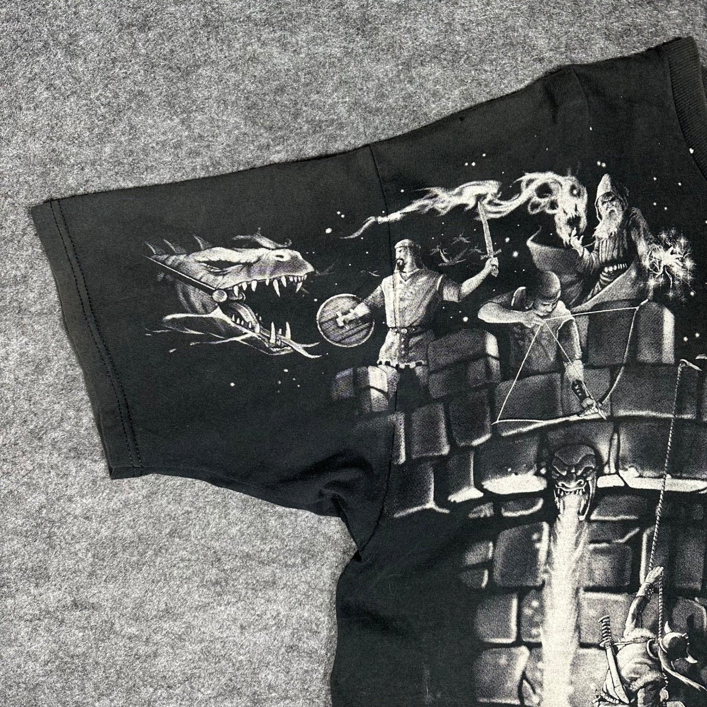 Rare Vintage 90s Liquid Blue Fantasy Dragon Knight AOP T Shirt Mens XL
