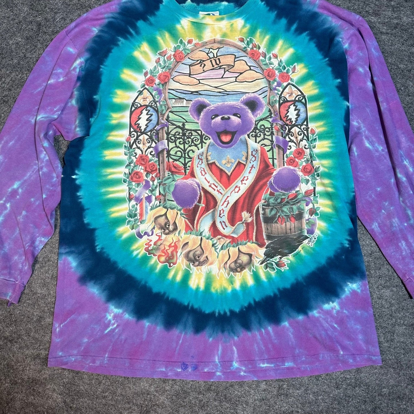 Vintage 90s Grateful Dead Saint Stephen Tie Dye Band T Shirt Liquid Blue Mens XL