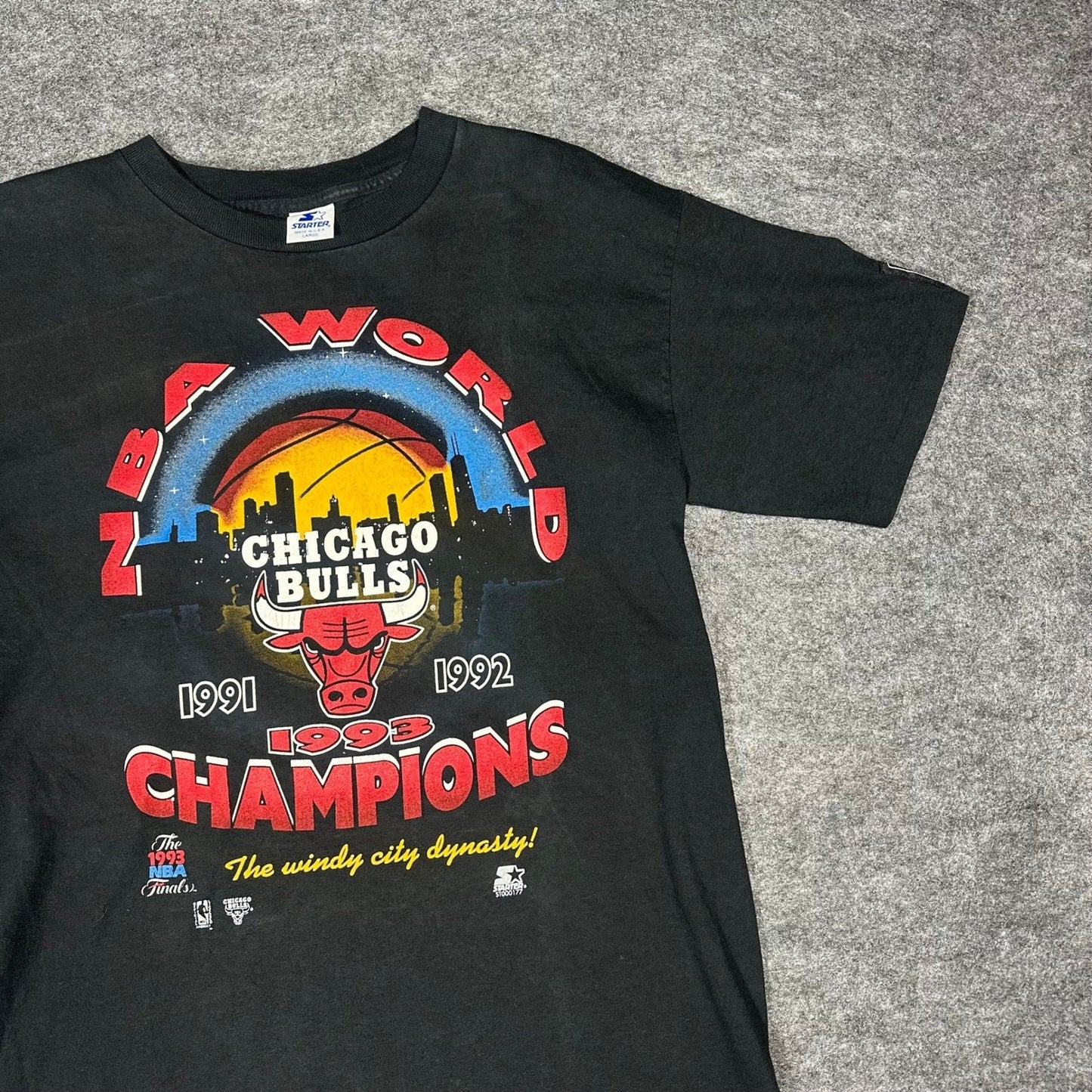 VTG 1993 Chicago Bulls Starter T Shirt Mens L Single Stitch NBA Finals 3-Peat