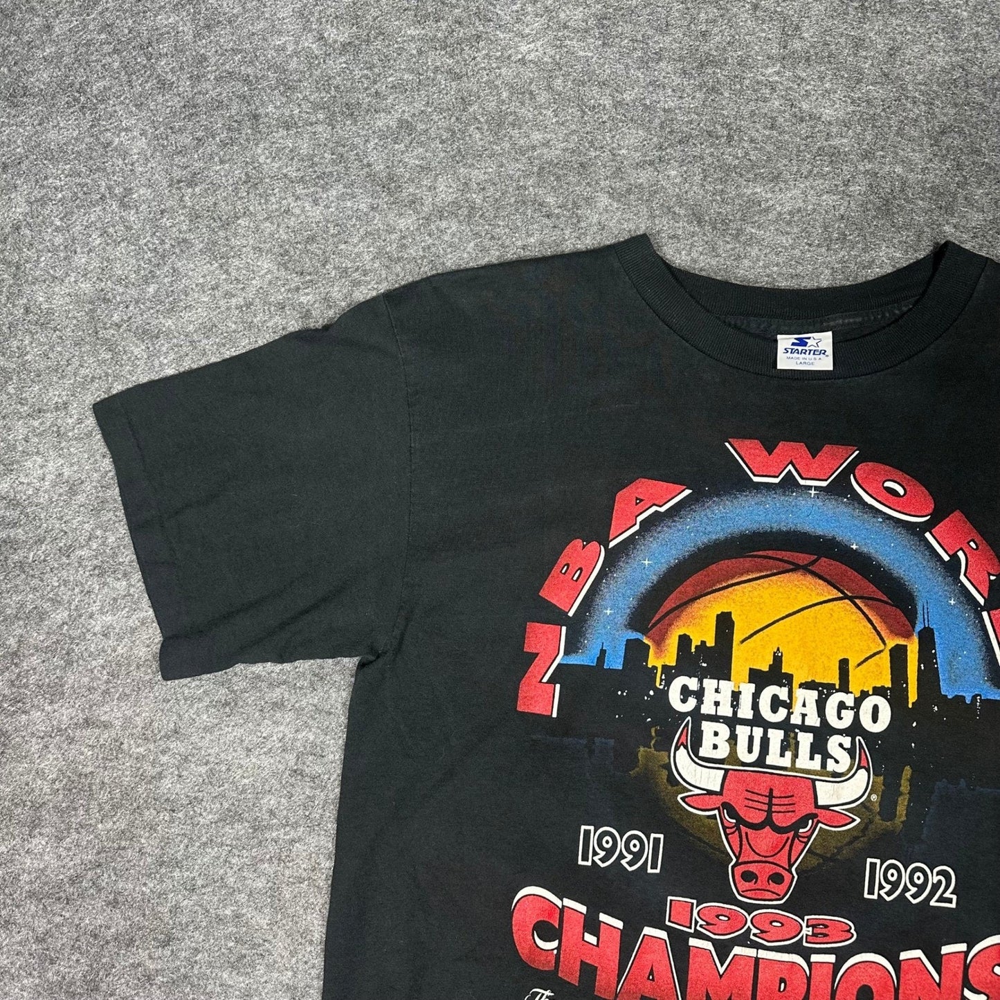 VTG 1993 Chicago Bulls Starter T Shirt Mens L Single Stitch NBA Finals 3-Peat