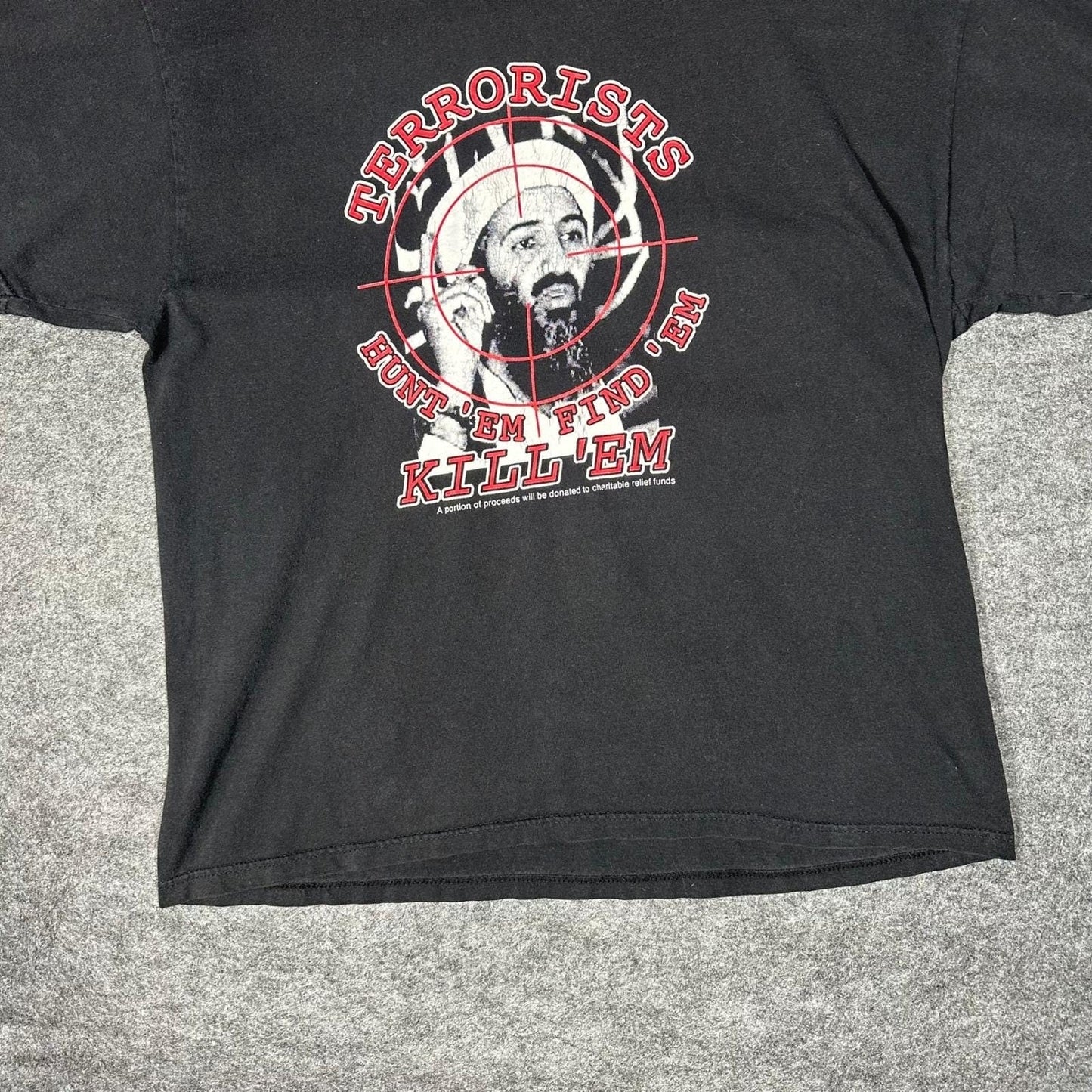 Vtg 2000s Terrorists Hunt 'Em Find 'Em Kill 'Em Shirt XL Delta Pro Weight 9/11