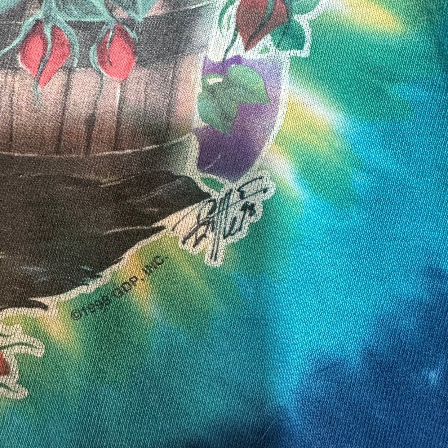 Vintage 90s Grateful Dead Saint Stephen Tie Dye Band T Shirt Liquid Blue Mens XL