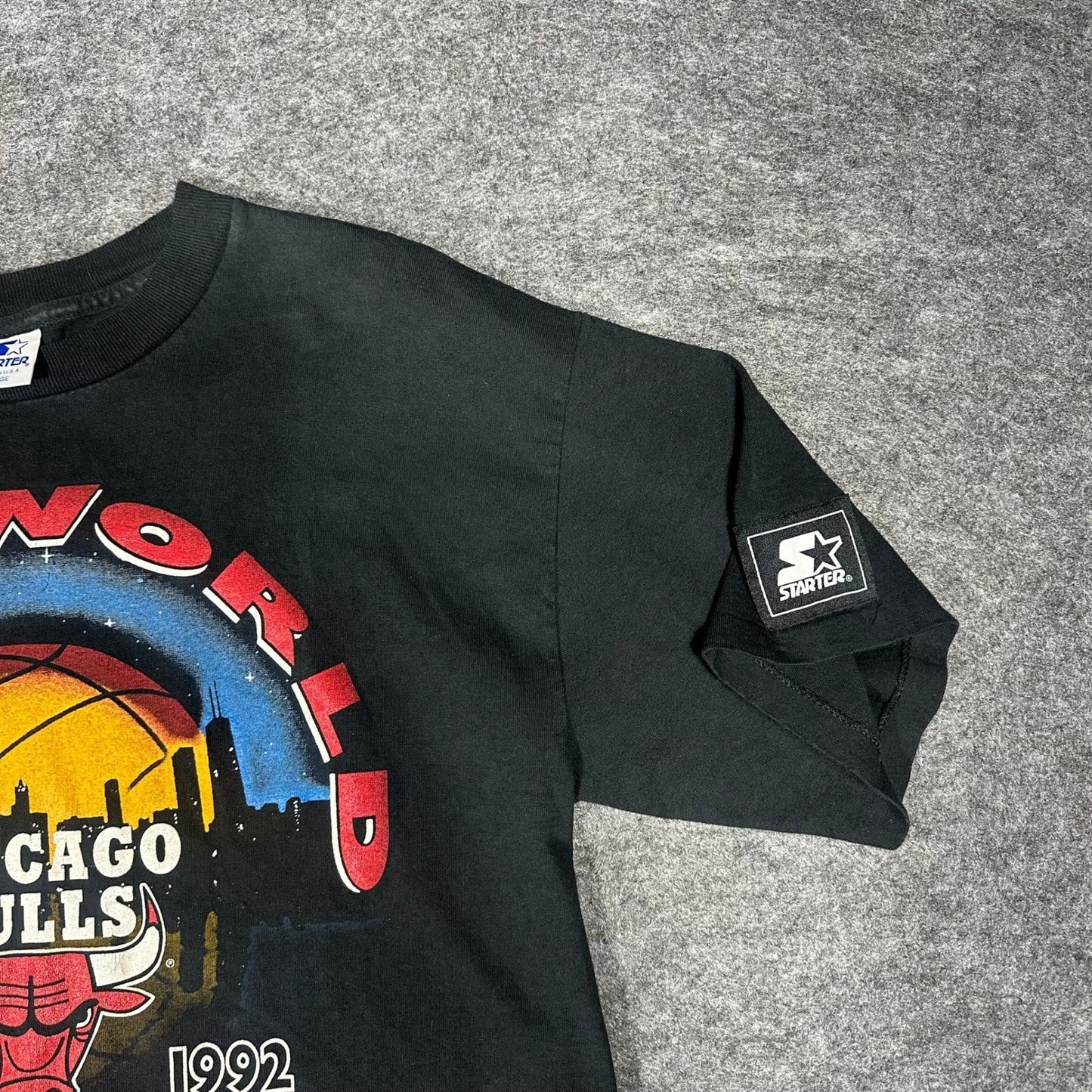 VTG 1993 Chicago Bulls Starter T Shirt Mens L Single Stitch NBA Finals 3-Peat