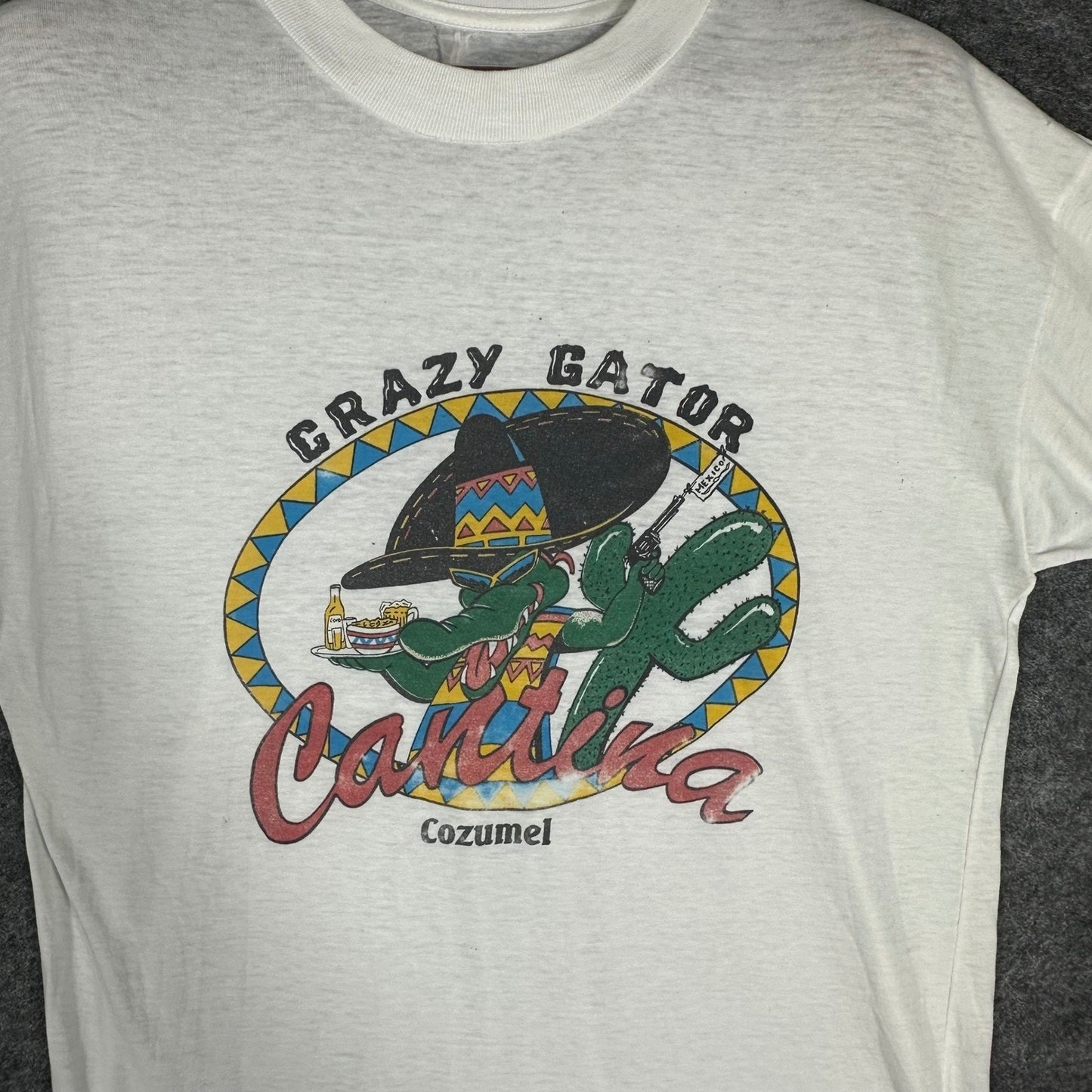 Vintage 80s Single Stitch Tee Crazy Gator Cantina Cozumel T Shirt Men's Large