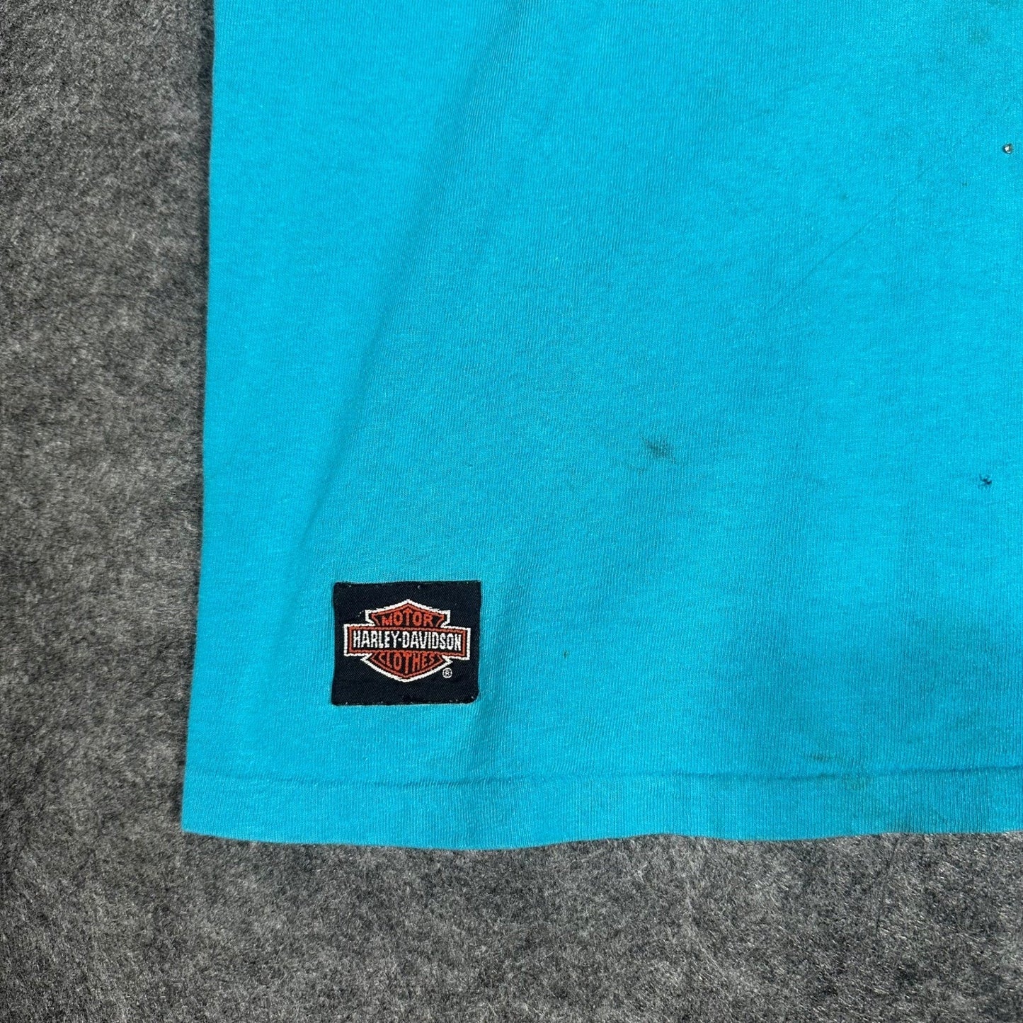 Rare Vintage 90s Harley Davidson 3D Emblem T Shirt XL Fort Worth Teal Thrashed