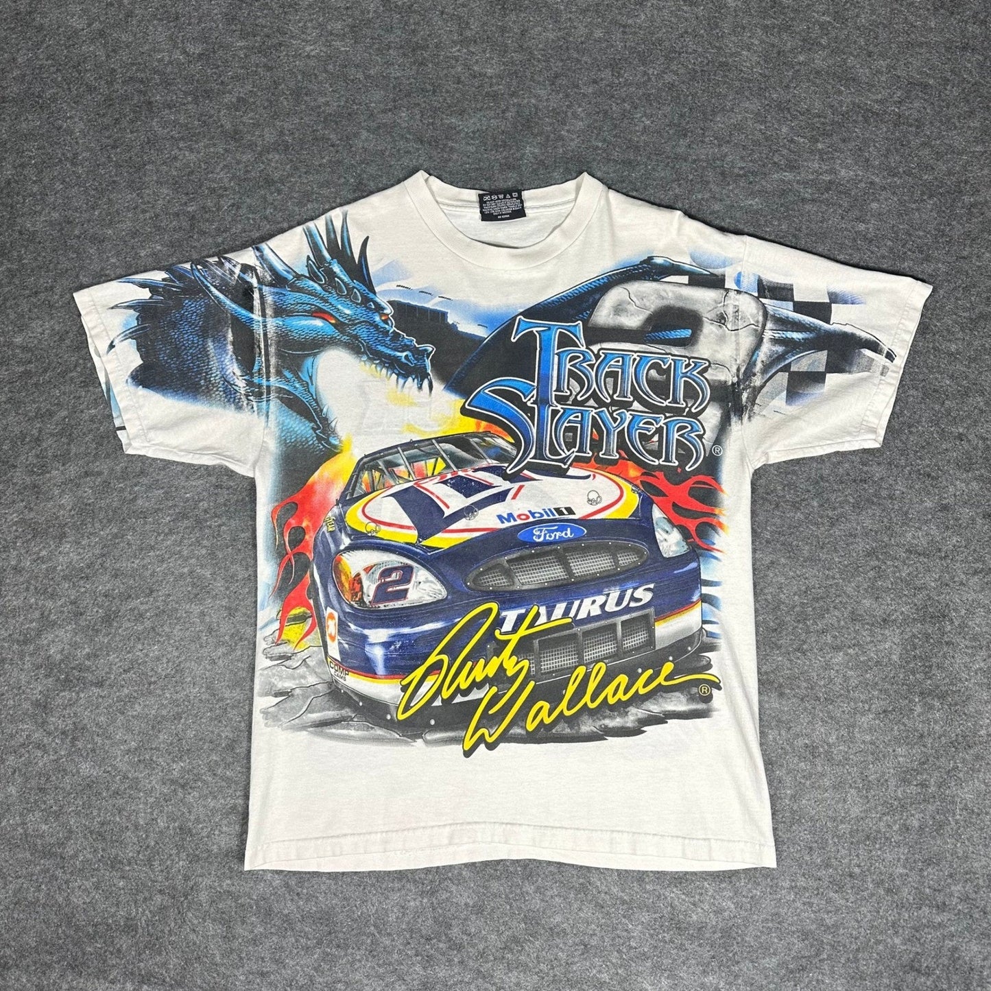 Rare VTG 90s Rusty Wallace Nascar Dragon All Over Print T Shirt Medium Chase
