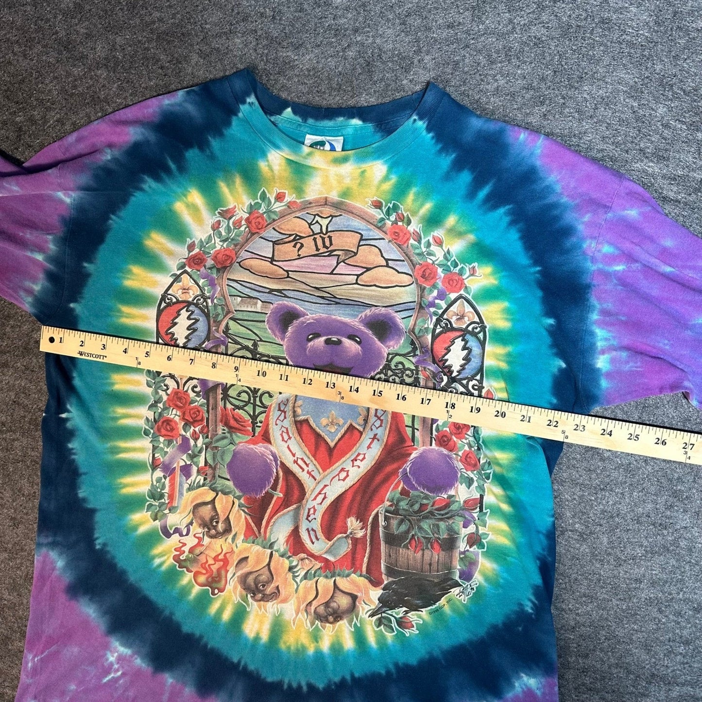 Vintage 90s Grateful Dead Saint Stephen Tie Dye Band T Shirt Liquid Blue Mens XL