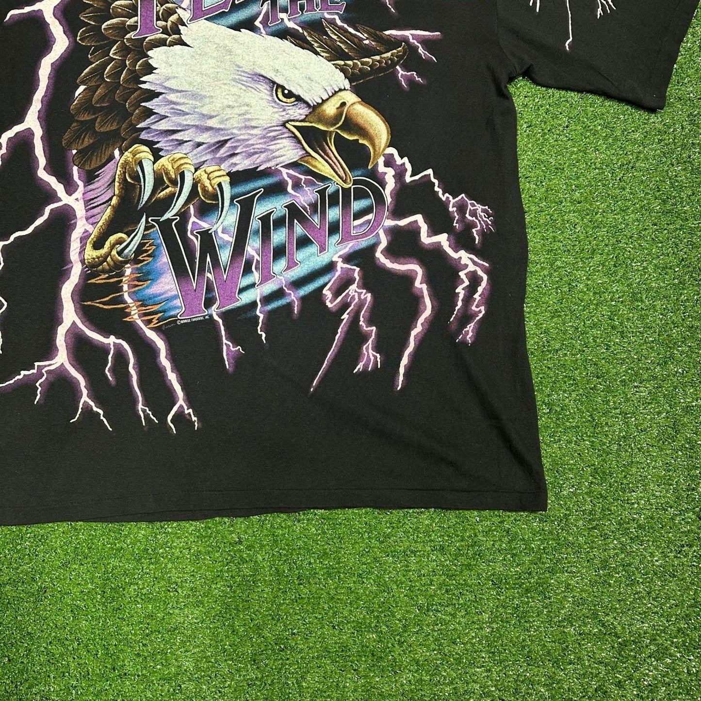 Rare 90s Vintage Feel The Thunder American Thunder AOP Single Stitch T Shirt XL