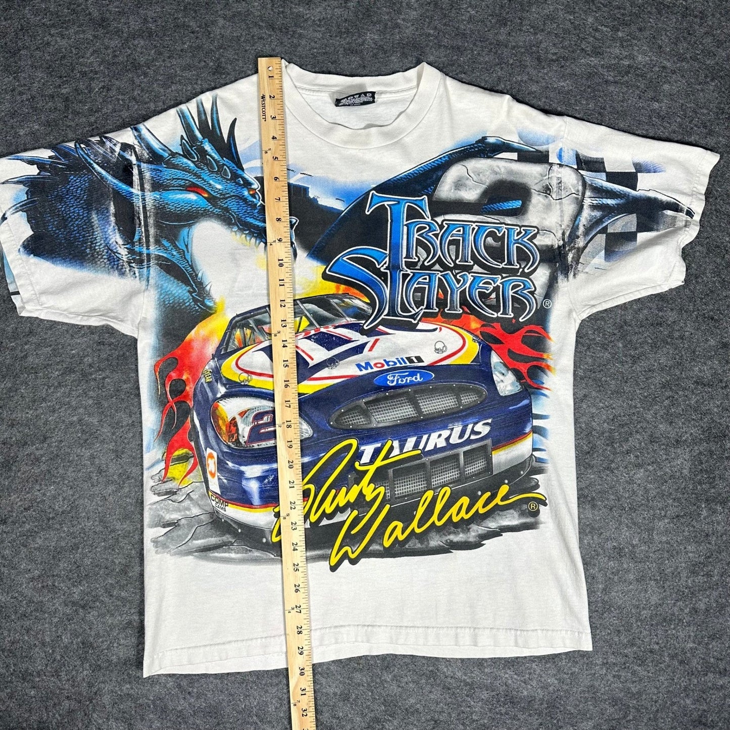 Rare VTG 90s Rusty Wallace Nascar Dragon All Over Print T Shirt Medium Chase