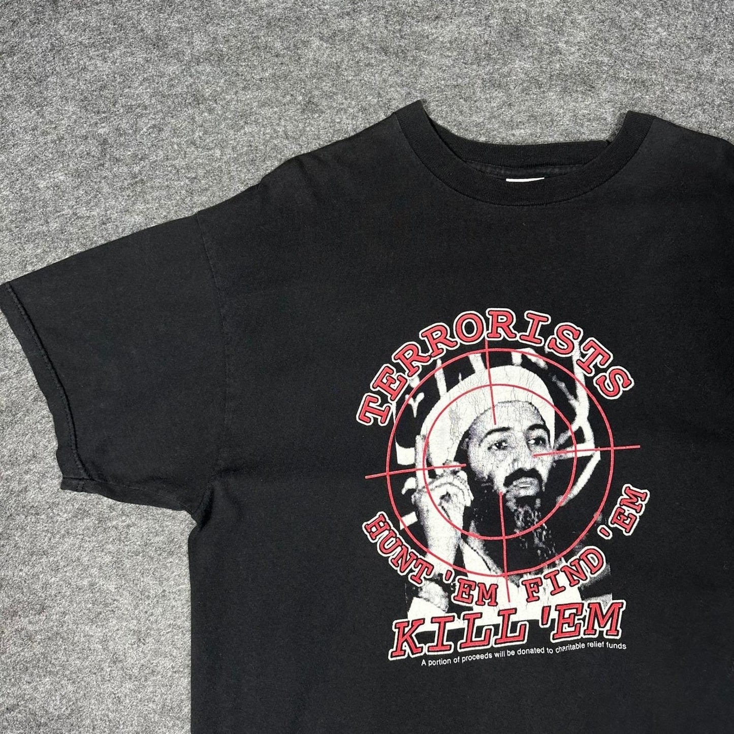 Vtg 2000s Terrorists Hunt 'Em Find 'Em Kill 'Em Shirt XL Delta Pro Weight 9/11