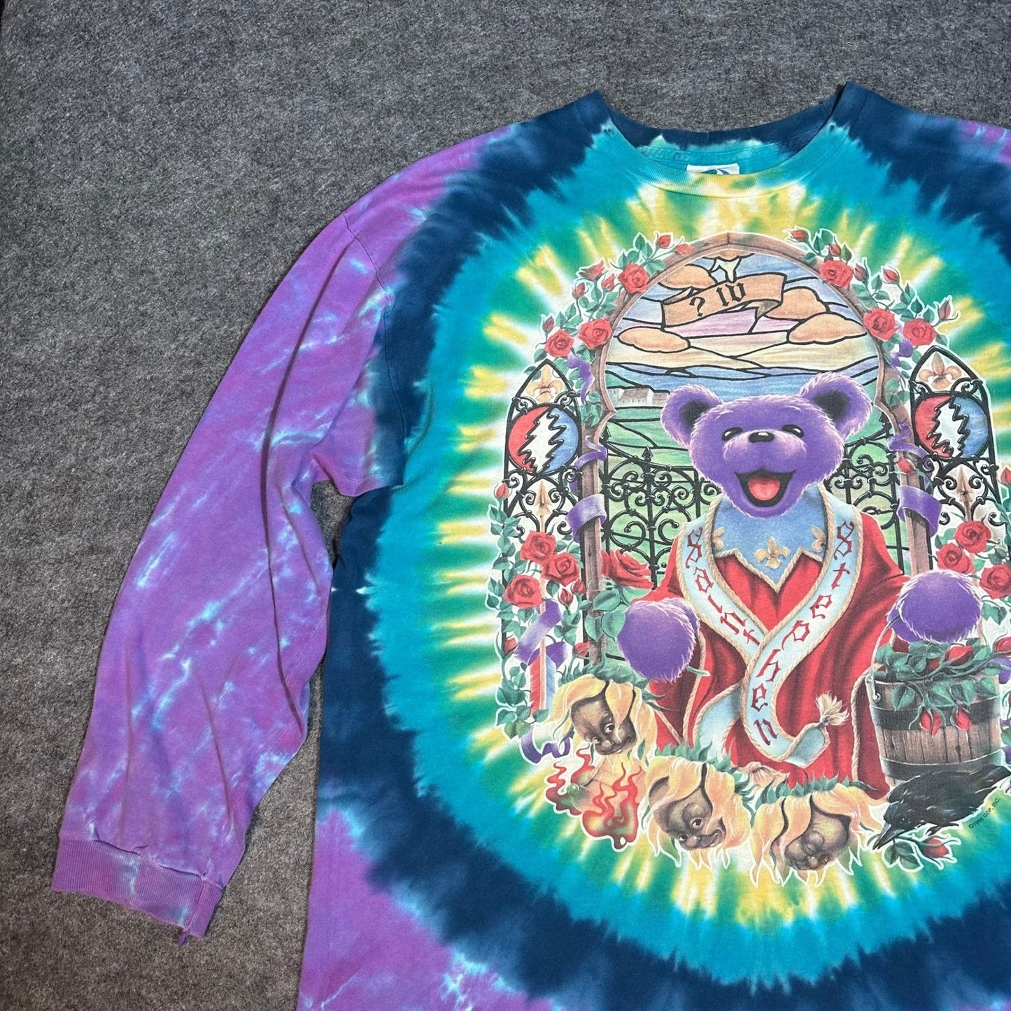 Vintage 90s Grateful Dead Saint Stephen Tie Dye Band T Shirt Liquid Blue Mens XL