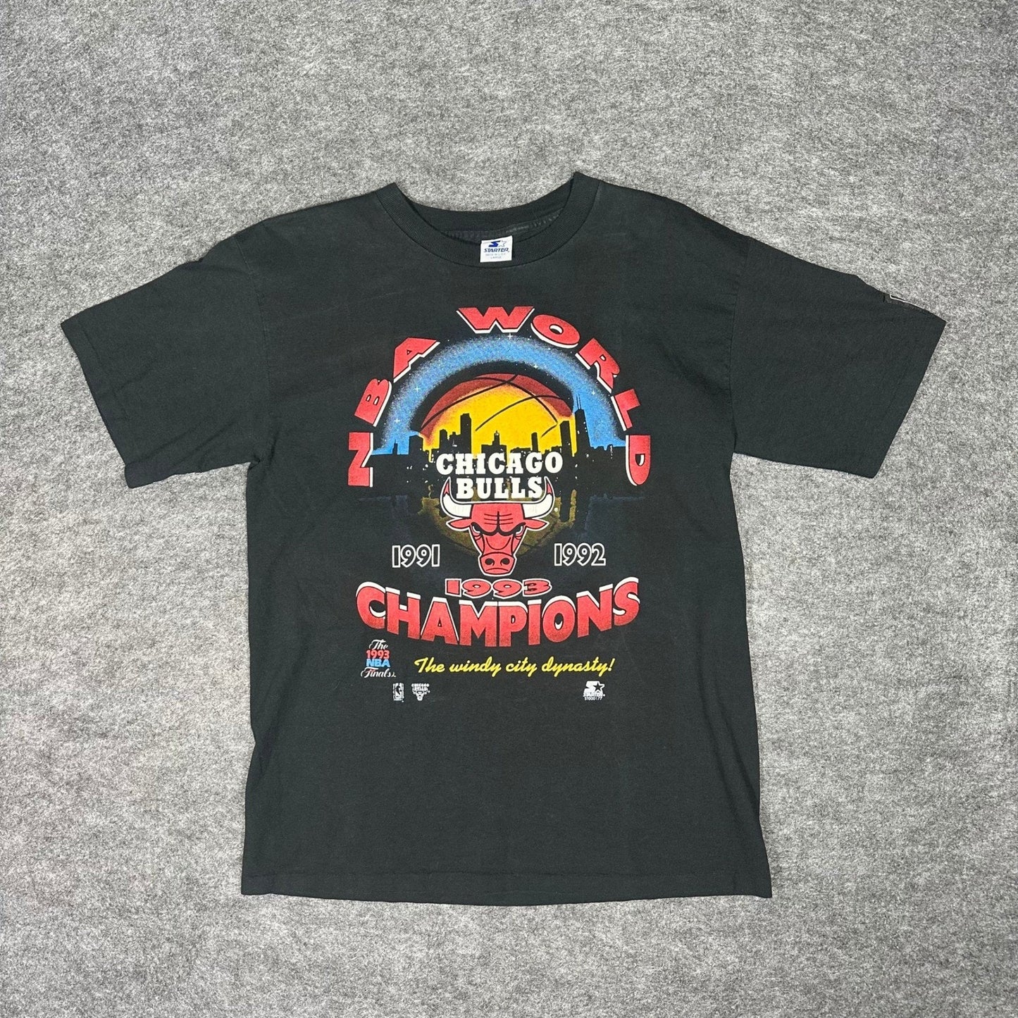 VTG 1993 Chicago Bulls Starter T Shirt Mens L Single Stitch NBA Finals 3-Peat