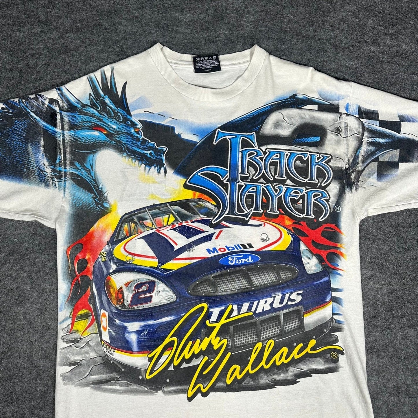 Rare VTG 90s Rusty Wallace Nascar Dragon All Over Print T Shirt Medium Chase