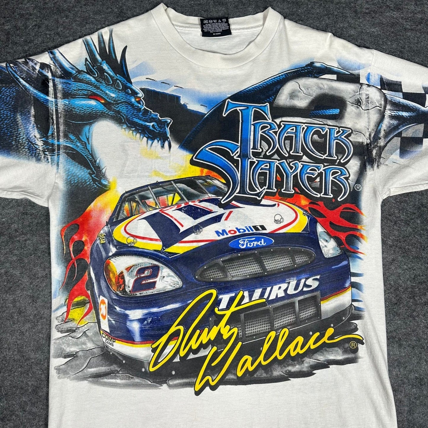 Rare VTG 90s Rusty Wallace Nascar Dragon All Over Print T Shirt Medium Chase