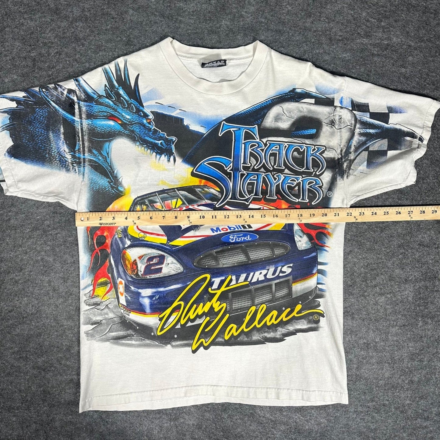 Rare VTG 90s Rusty Wallace Nascar Dragon All Over Print T Shirt Medium Chase