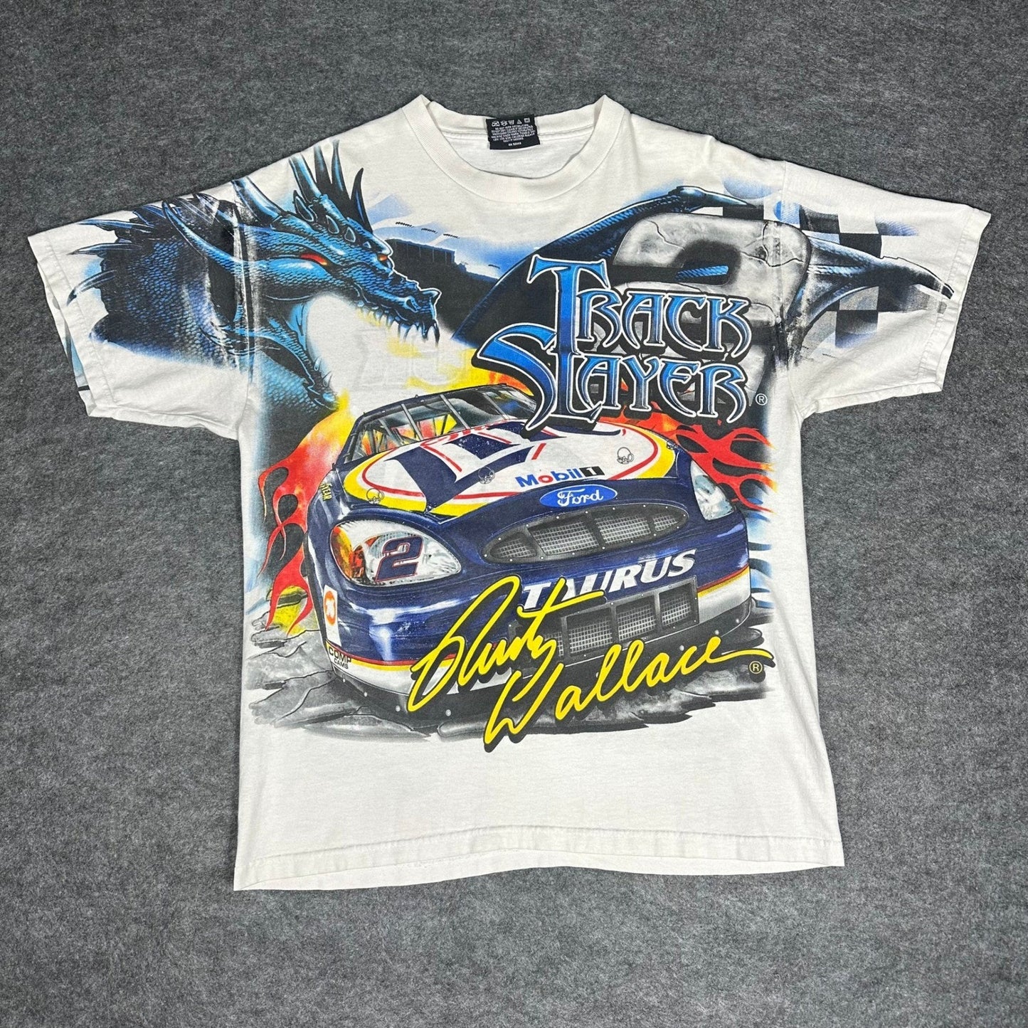 Rare VTG 90s Rusty Wallace Nascar Dragon All Over Print T Shirt Medium Chase