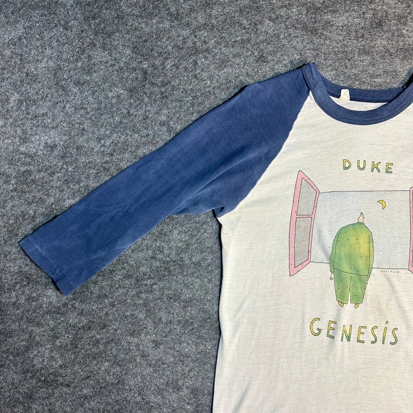 Vintage 80s Genesis Duke Tour Raglan T Shirt Mens Medium Blue White Graphic Tee