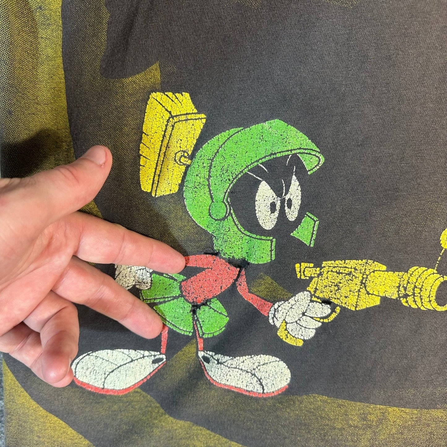 Vintage 90s THRASHED Marvin the Martian AOP Single Stitch Wild Oats T Shirt XL