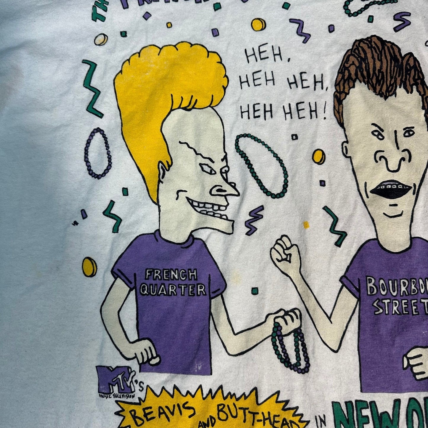 Rare Vintage 90s Beavis and ButtHead French Quarter Bourbon T Shirt Large