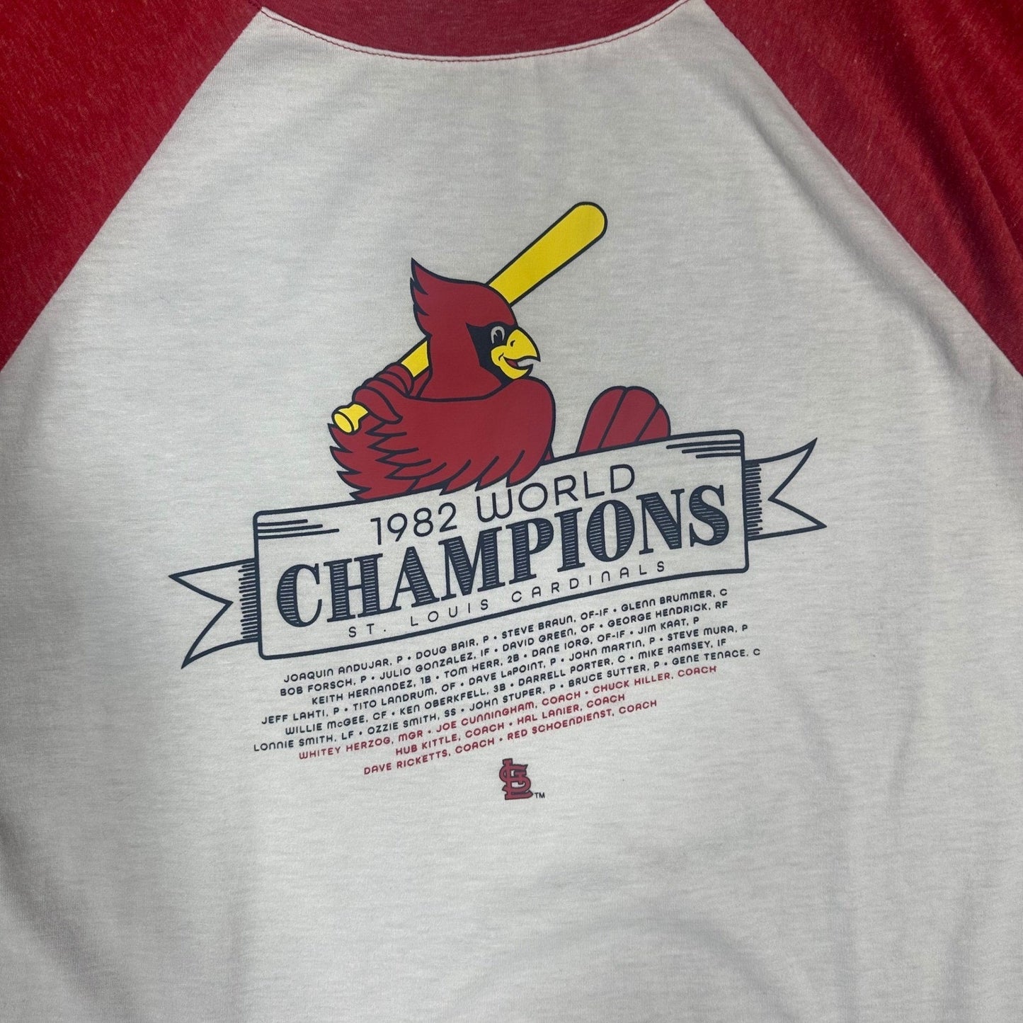 Vintage 1982 St Louis Cardinals World Series Champions Raglan Mens XL Red