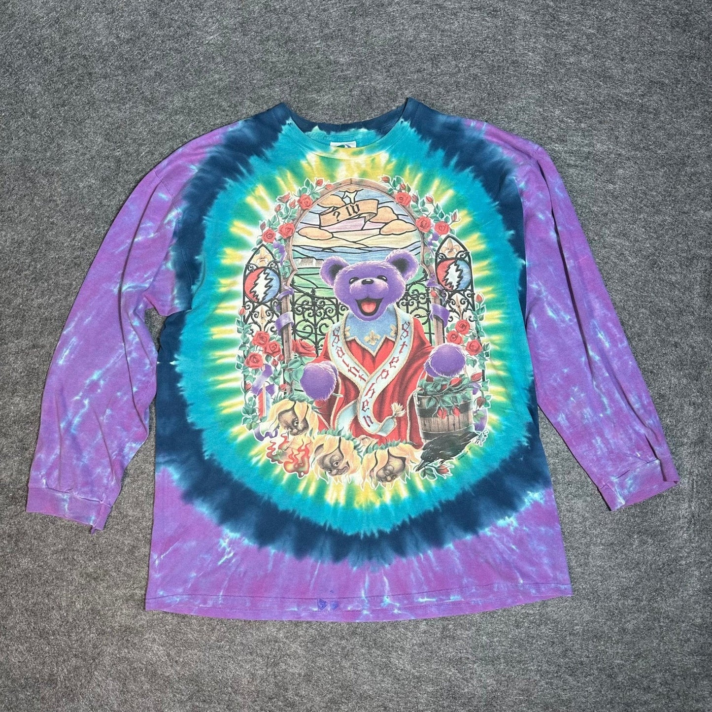 Vintage 90s Grateful Dead Saint Stephen Tie Dye Band T Shirt Liquid Blue Mens XL