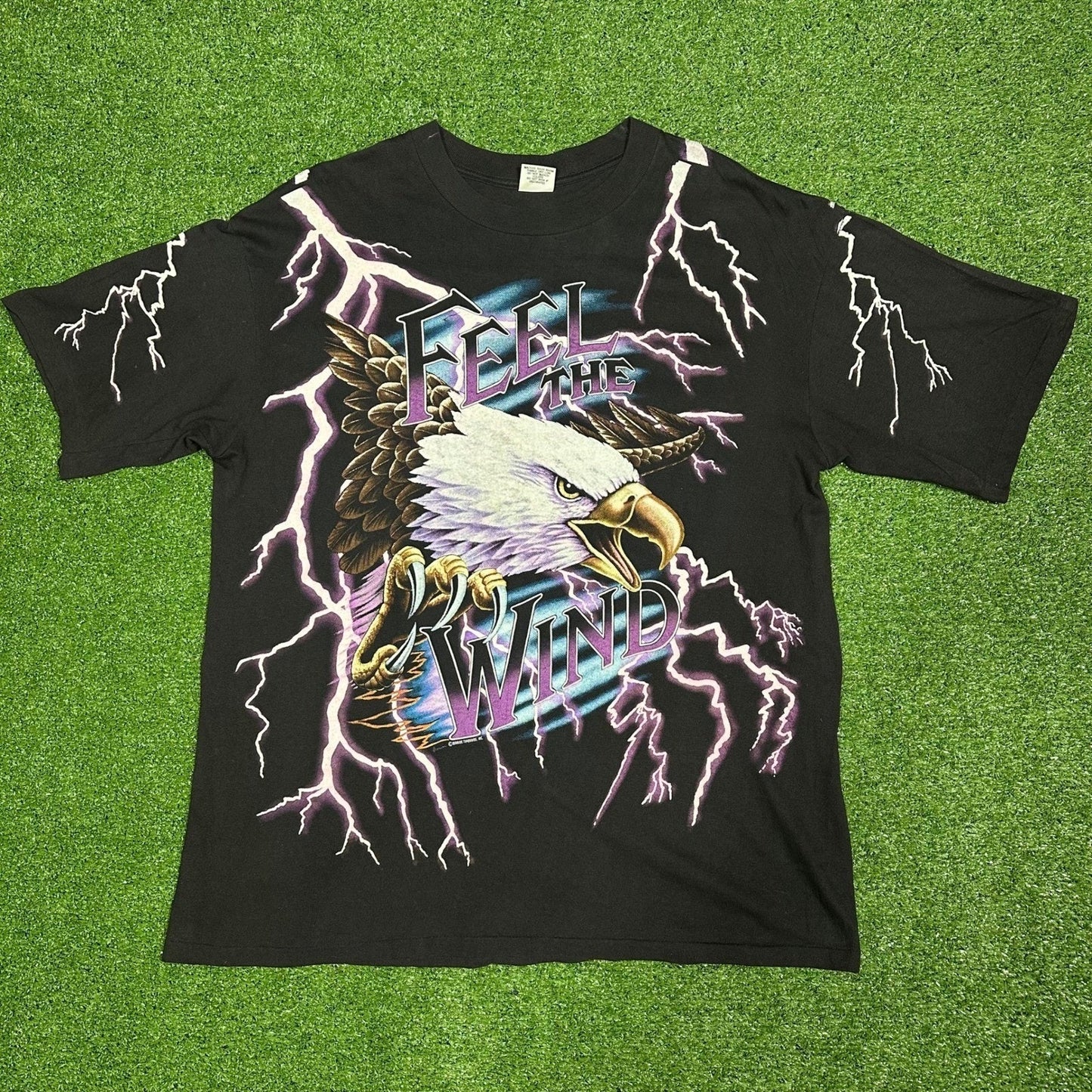 Rare 90s Vintage Feel The Thunder American Thunder AOP Single Stitch T Shirt XL