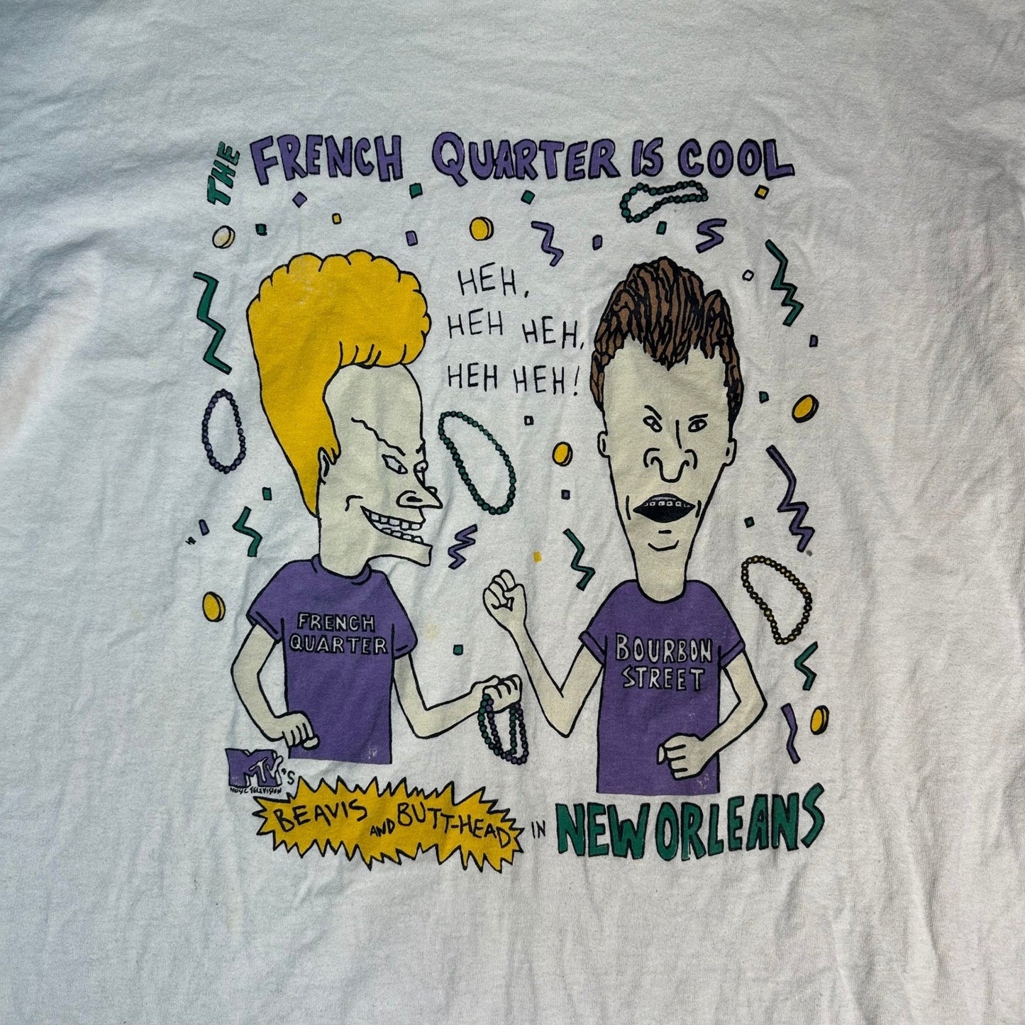Rare Vintage 90s Beavis and ButtHead French Quarter Bourbon T Shirt Large