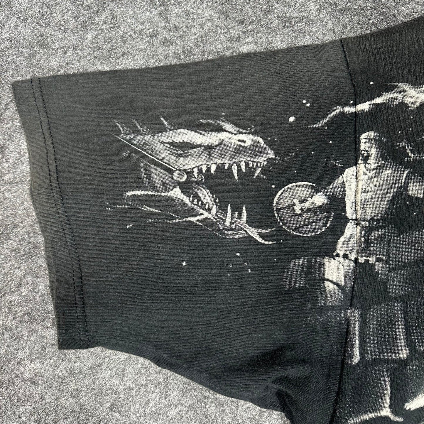 Rare Vintage 90s Liquid Blue Fantasy Dragon Knight AOP T Shirt Mens XL