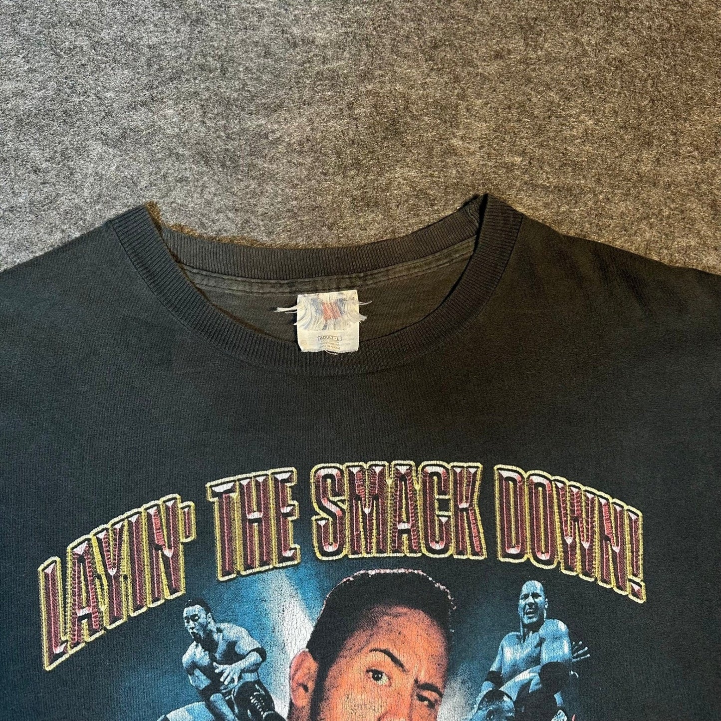 Vintage The Rock TNT WWF Layin The Smack Down T Shirt Large Black 1999 Wrestling