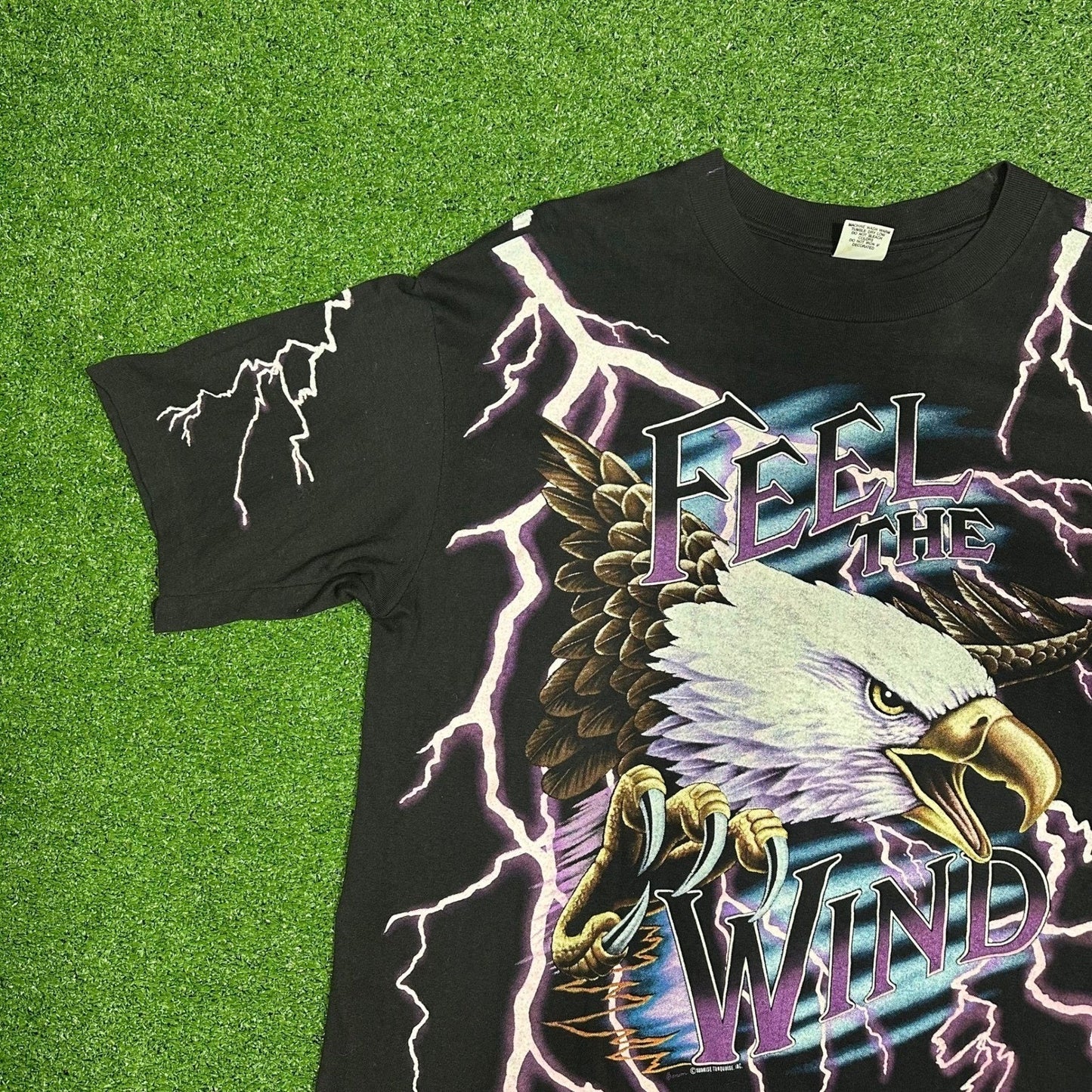 Rare 90s Vintage Feel The Thunder American Thunder AOP Single Stitch T Shirt XL