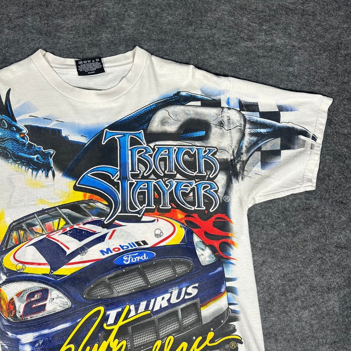 Rare VTG 90s Rusty Wallace Nascar Dragon All Over Print T Shirt Medium Chase