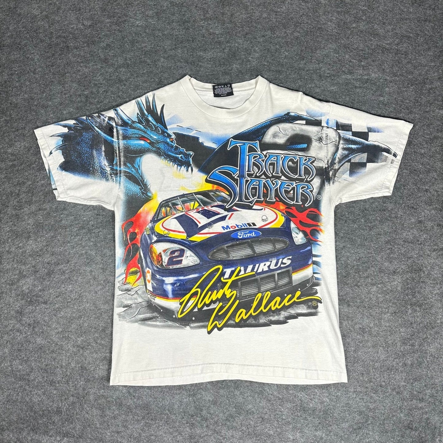 Rare VTG 90s Rusty Wallace Nascar Dragon All Over Print T Shirt Medium Chase