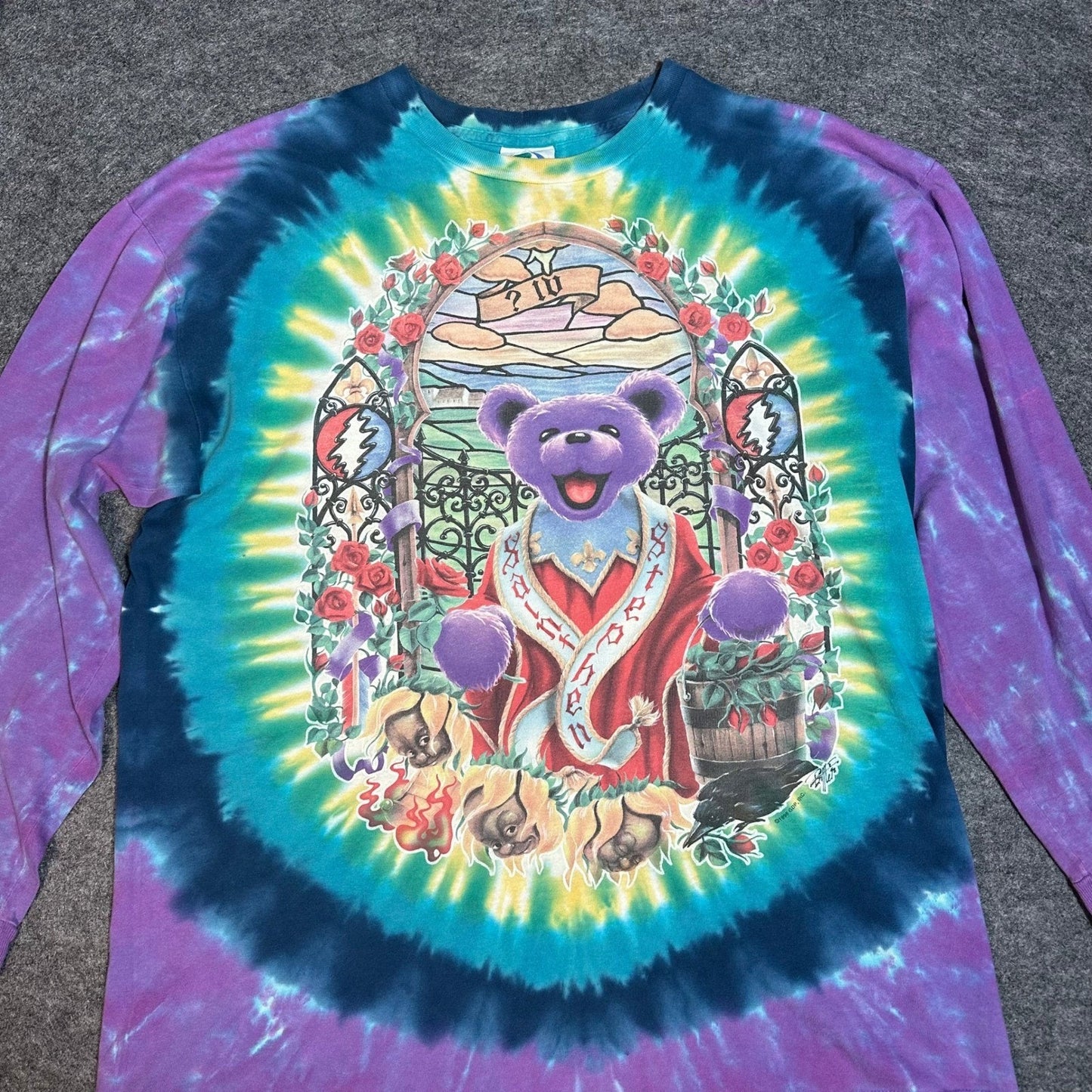 Vintage 90s Grateful Dead Saint Stephen Tie Dye Band T Shirt Liquid Blue Mens XL