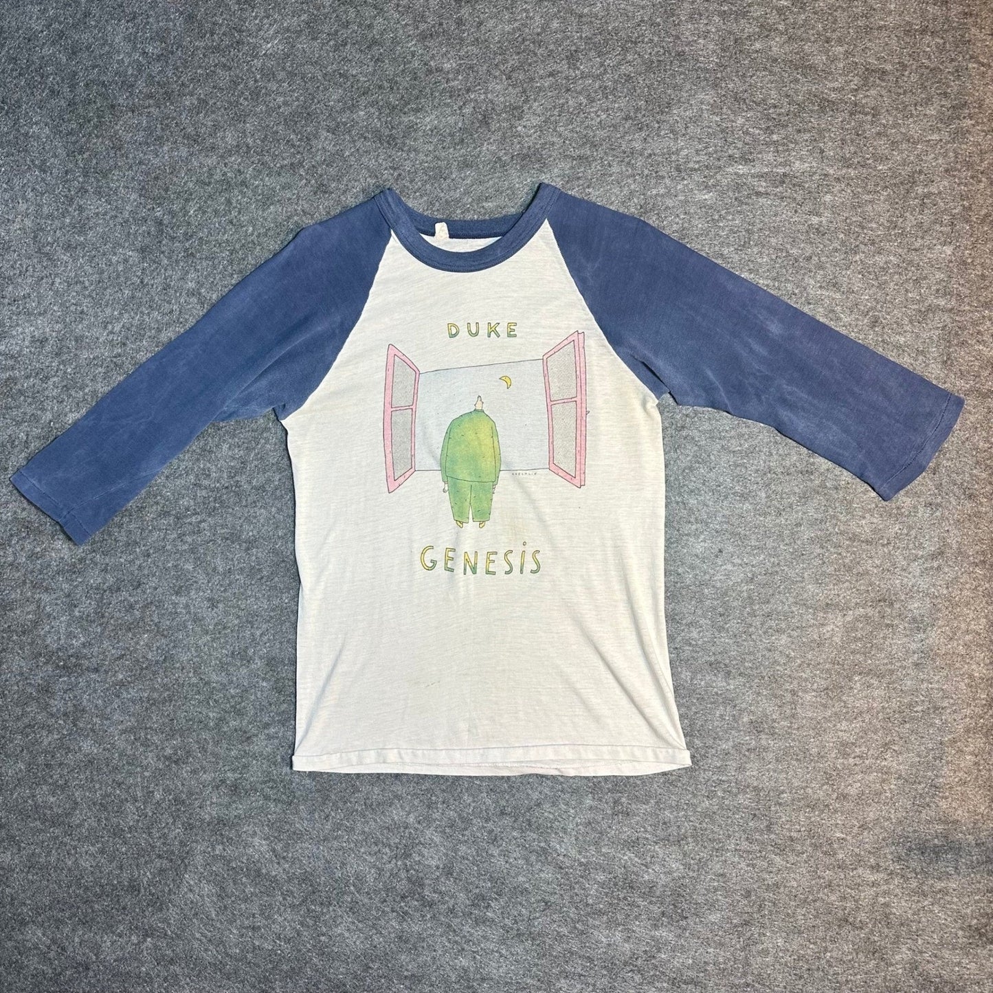 Vintage 80s Genesis Duke Tour Raglan T Shirt Mens Medium Blue White Graphic Tee