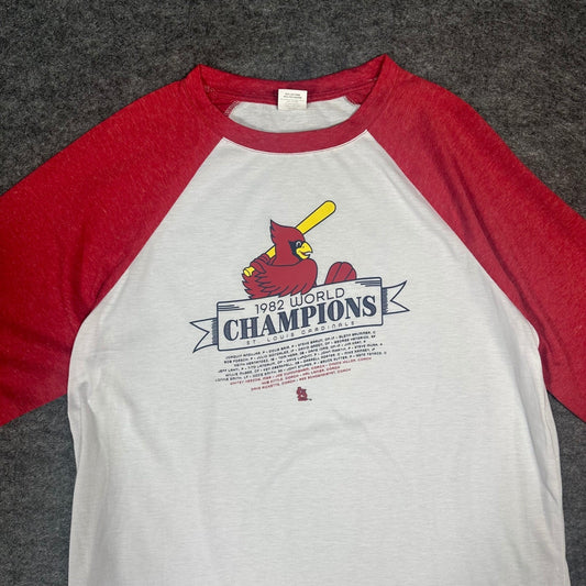 Vintage 1982 St Louis Cardinals World Series Champions Raglan Mens XL Red