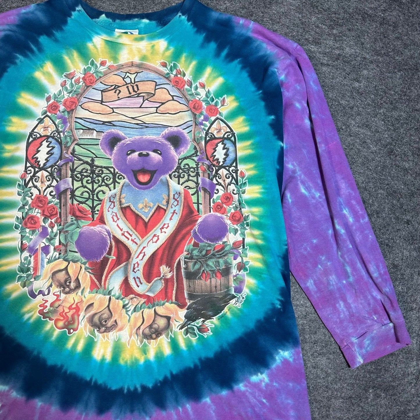 Vintage 90s Grateful Dead Saint Stephen Tie Dye Band T Shirt Liquid Blue Mens XL