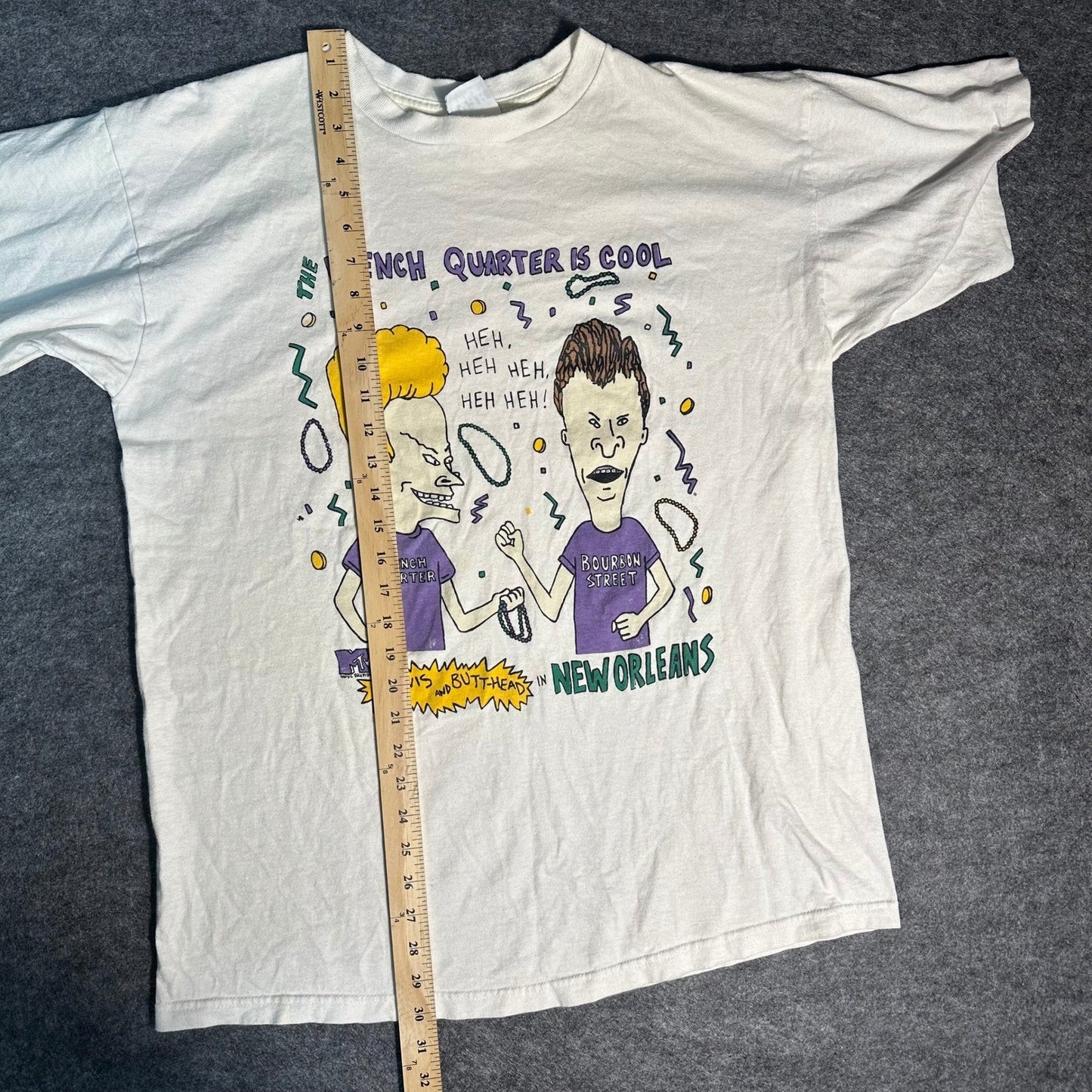 Rare Vintage 90s Beavis and ButtHead French Quarter Bourbon T Shirt Large
