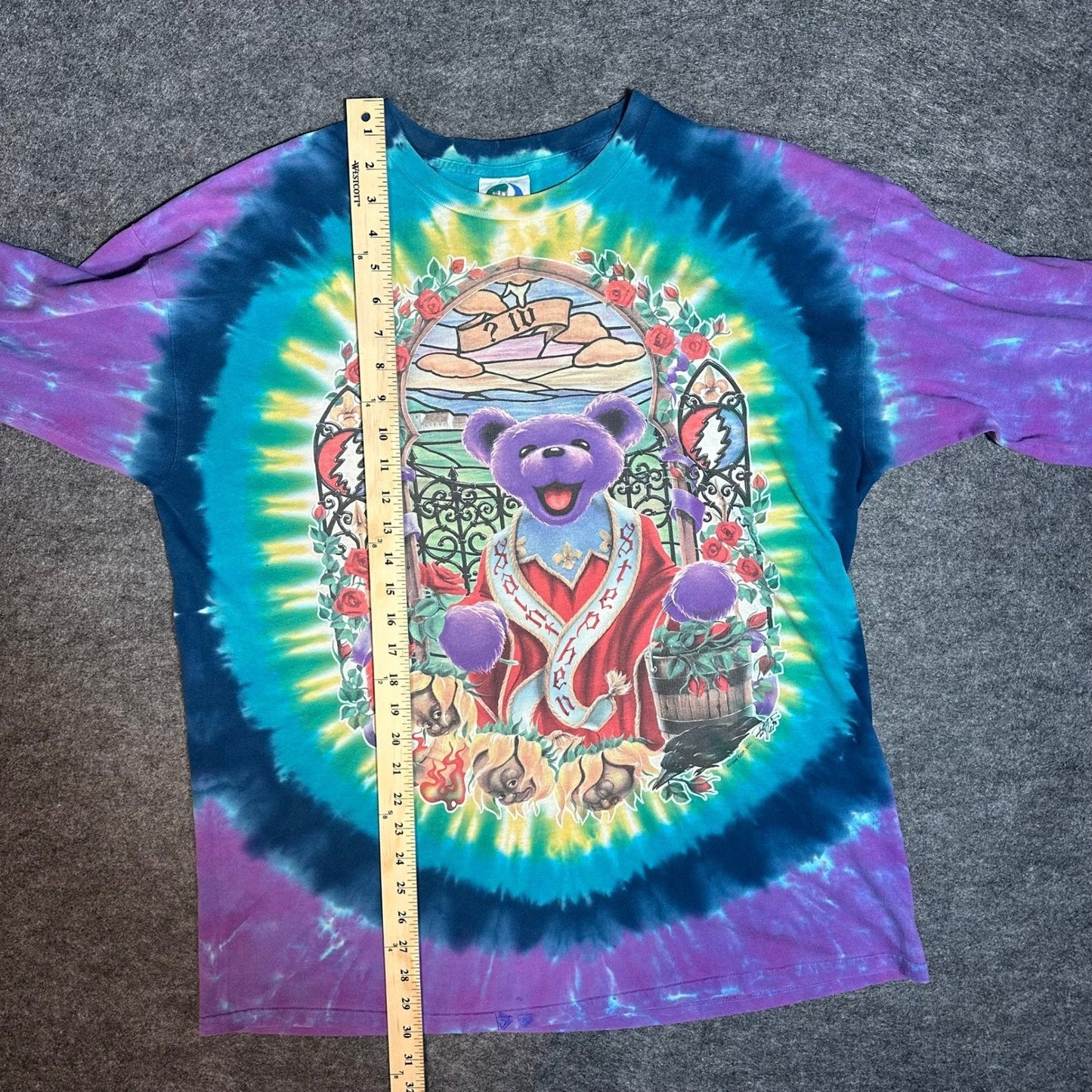 Vintage 90s Grateful Dead Saint Stephen Tie Dye Band T Shirt Liquid Blue Mens XL